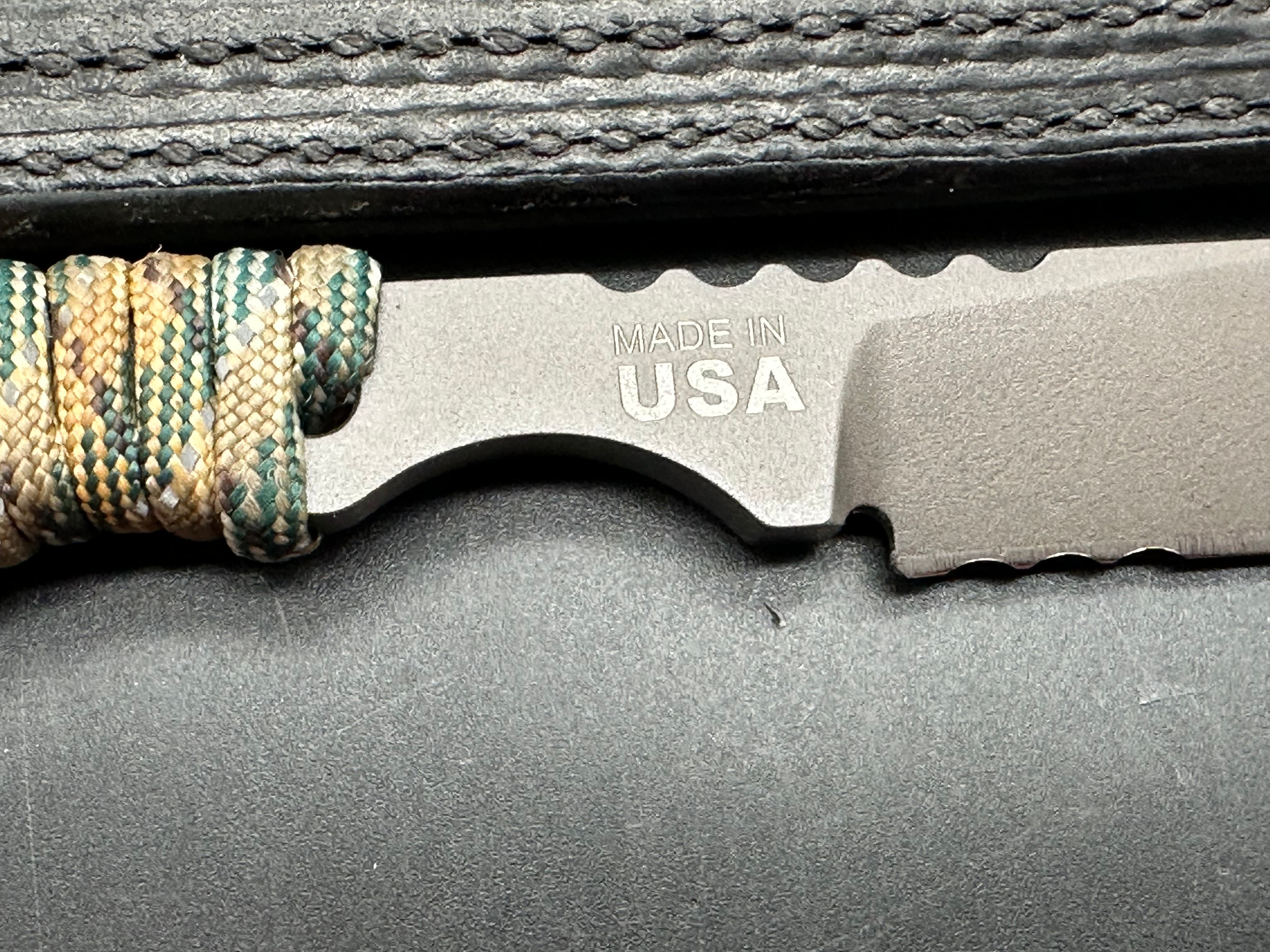 Tops Rocky Mountain Spike Paracord wrapped handle, 1095, leather sheath