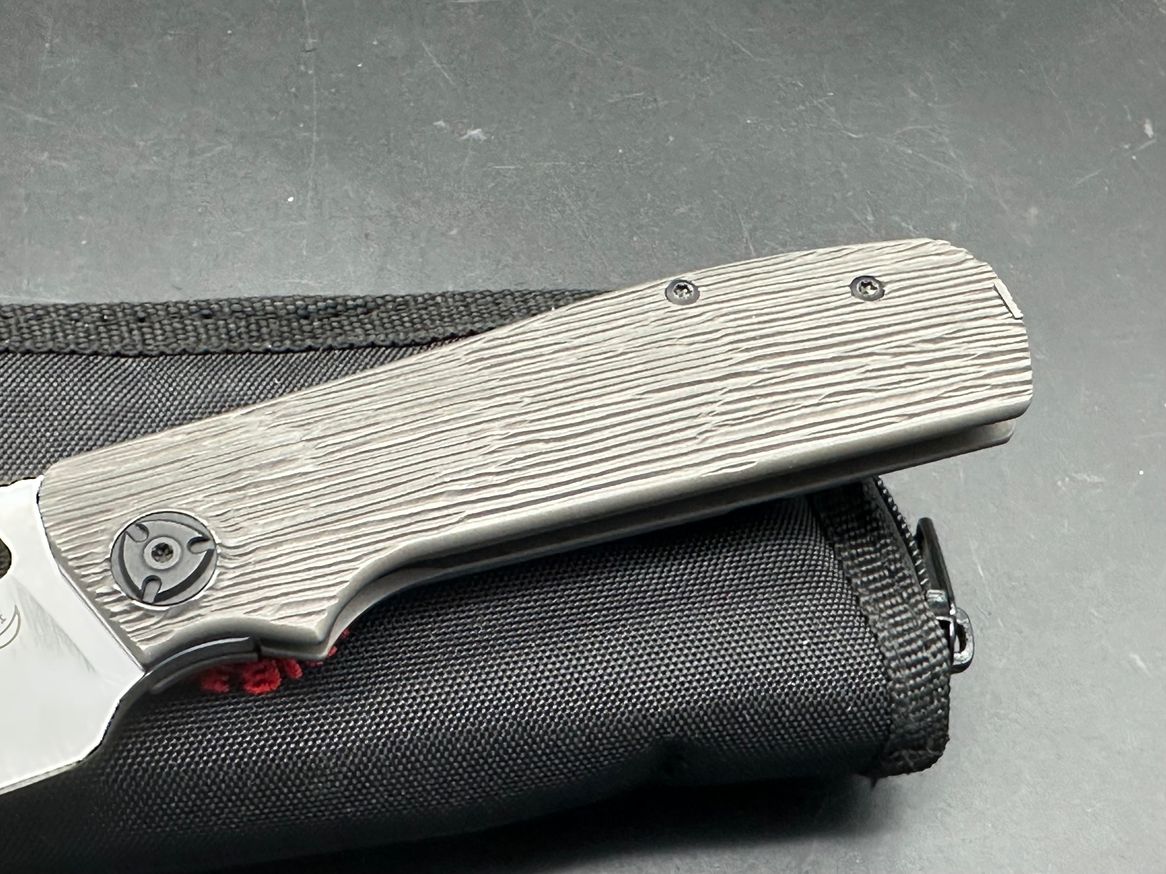 Liong Mah Field Duty barked texture & blackwashed titanium handle w/M390 blade