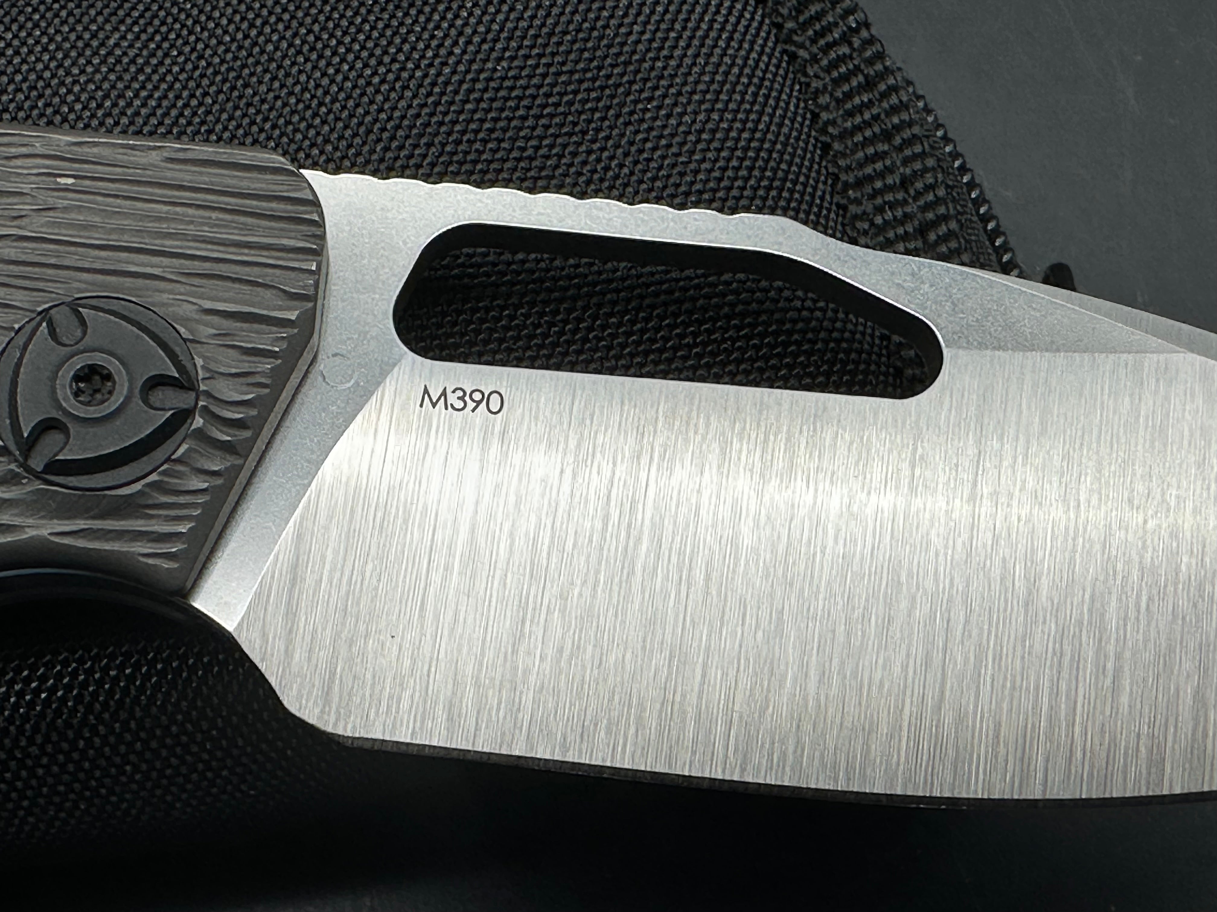 Liong Mah Field Duty barked texture & blackwashed titanium handle w/M390 blade