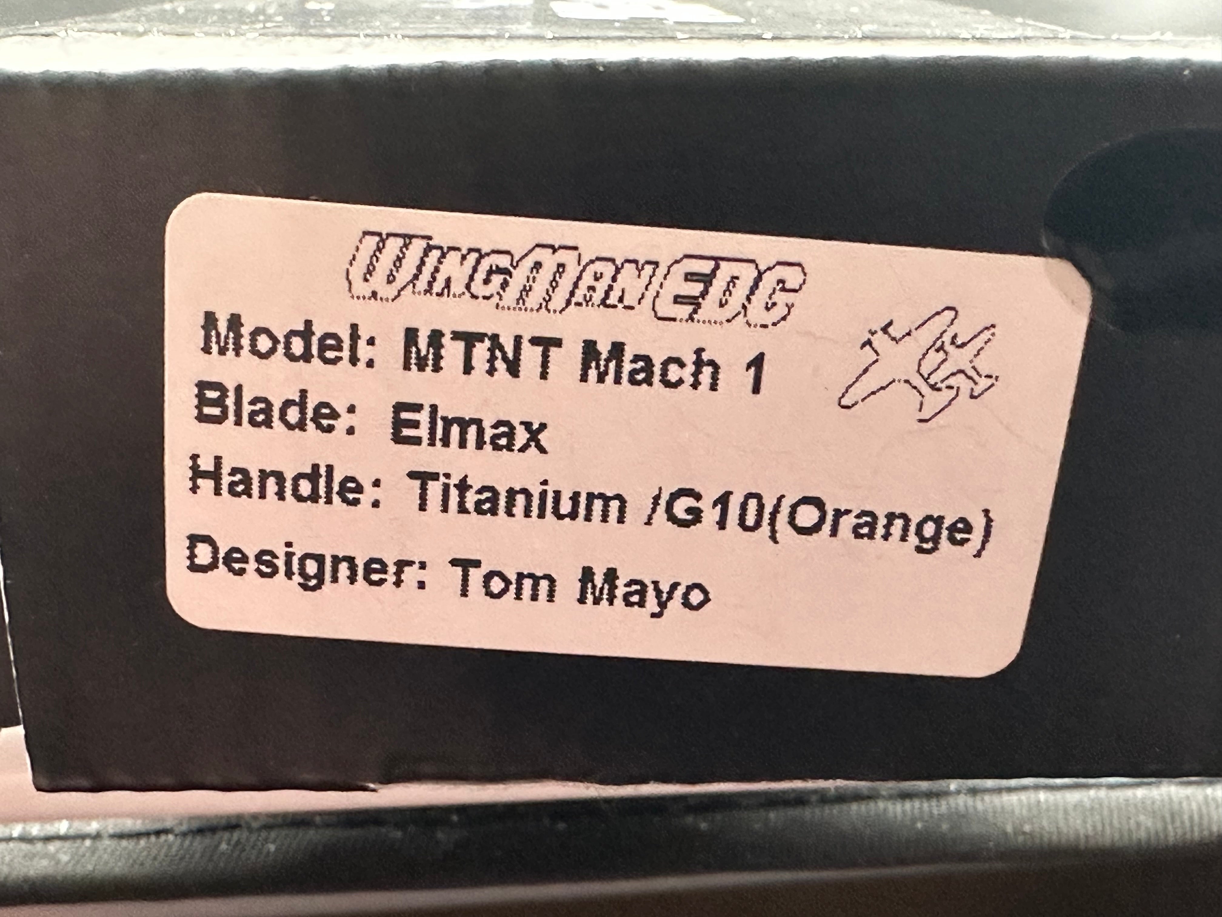 Wingman MTNT Mach 1 Orange and black G10 handle w/ELMAX blade