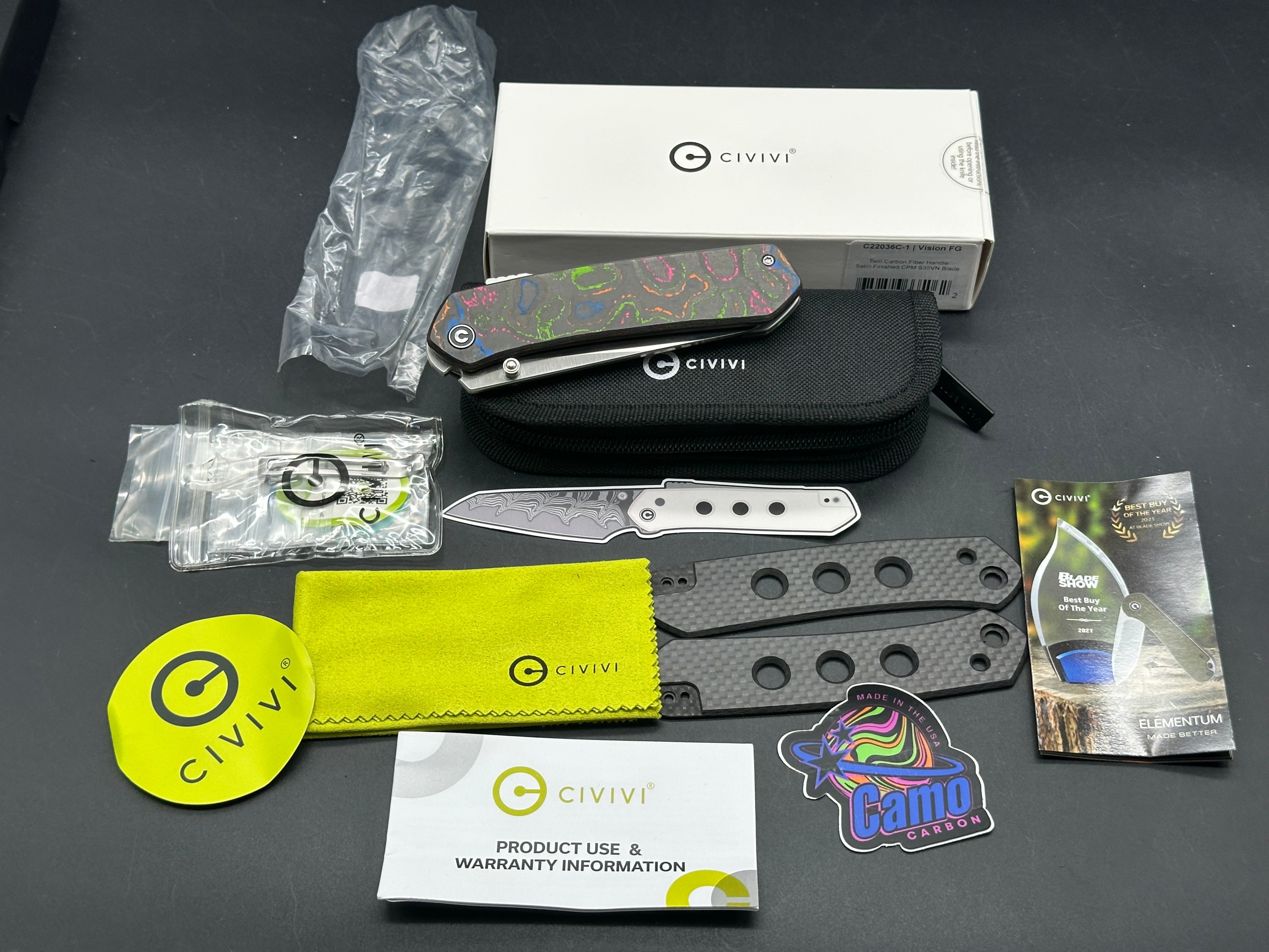 Civivi Vision FG - LNIB - Knifecenter exclusive in S35VN - custom 80's camo carbon scales & Skiff bearings