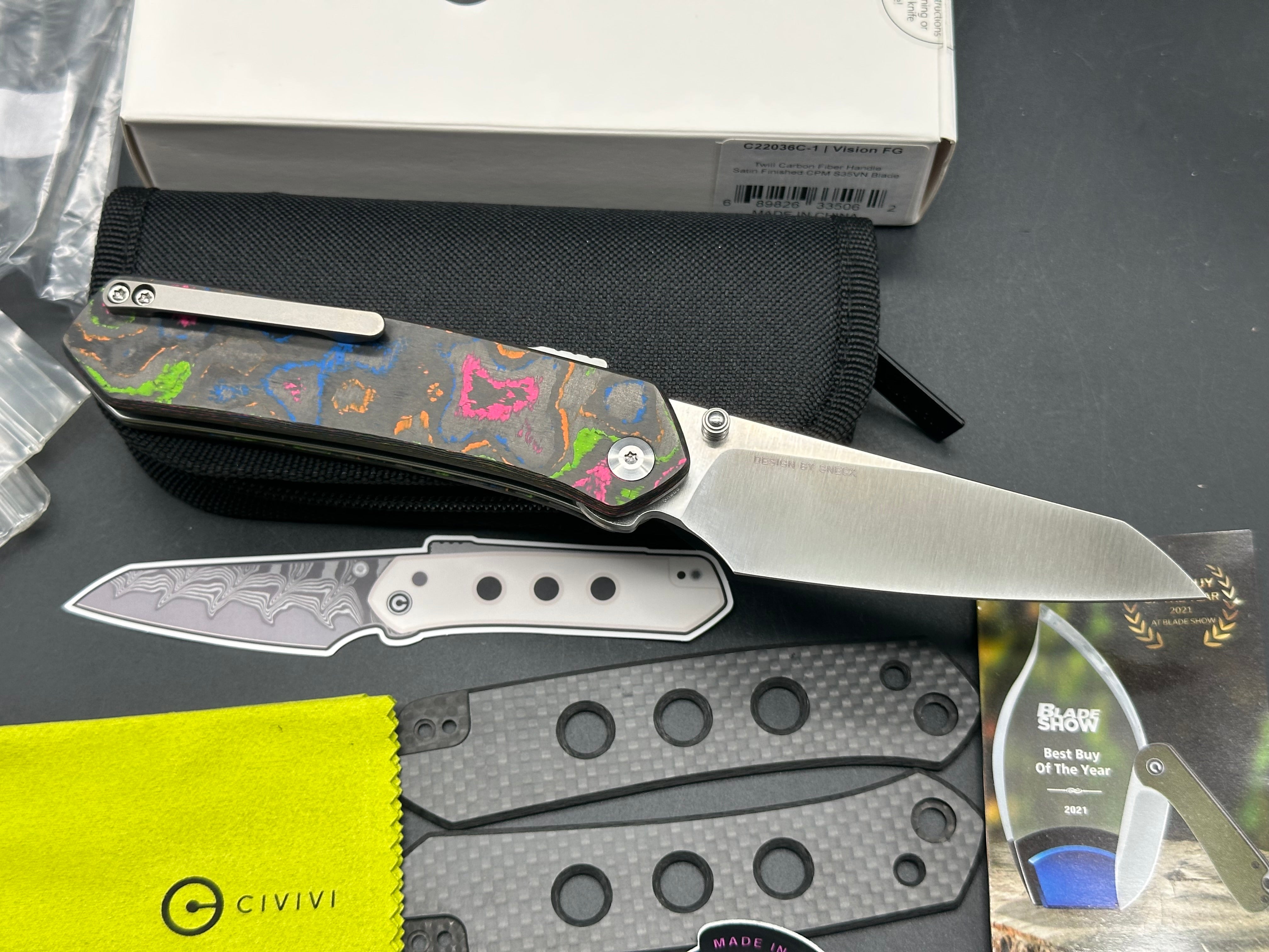 Civivi Vision FG - LNIB - Knifecenter exclusive in S35VN - custom 80's camo carbon scales & Skiff bearings