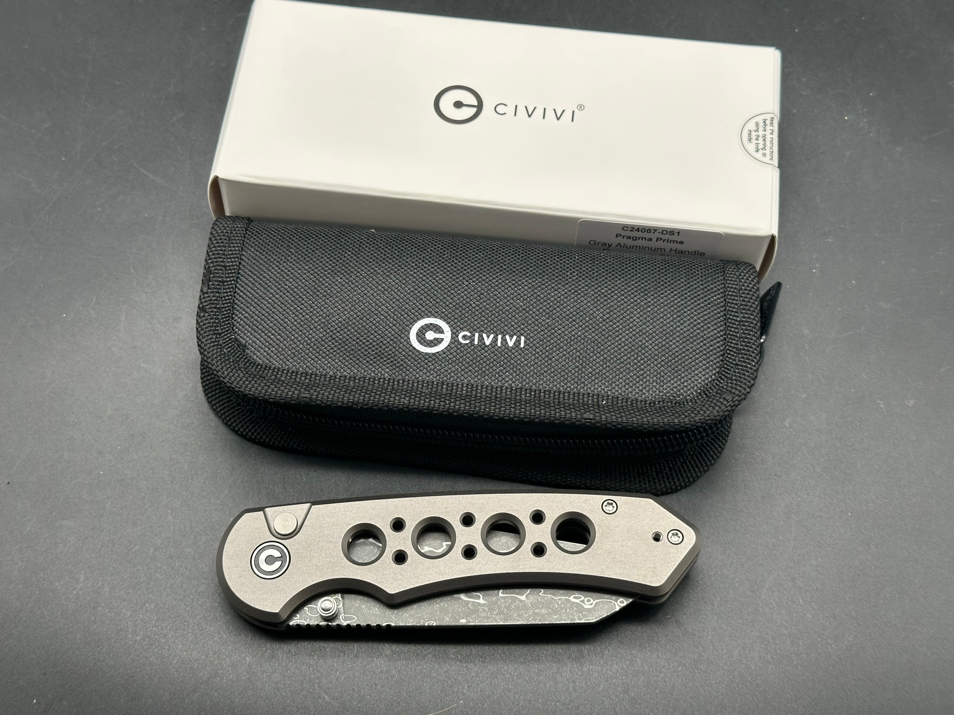 CIVIVI Pragma Prime Thumb Stud & Button Lock Knife Aluminum Handle (3.49" Damascus Blade)