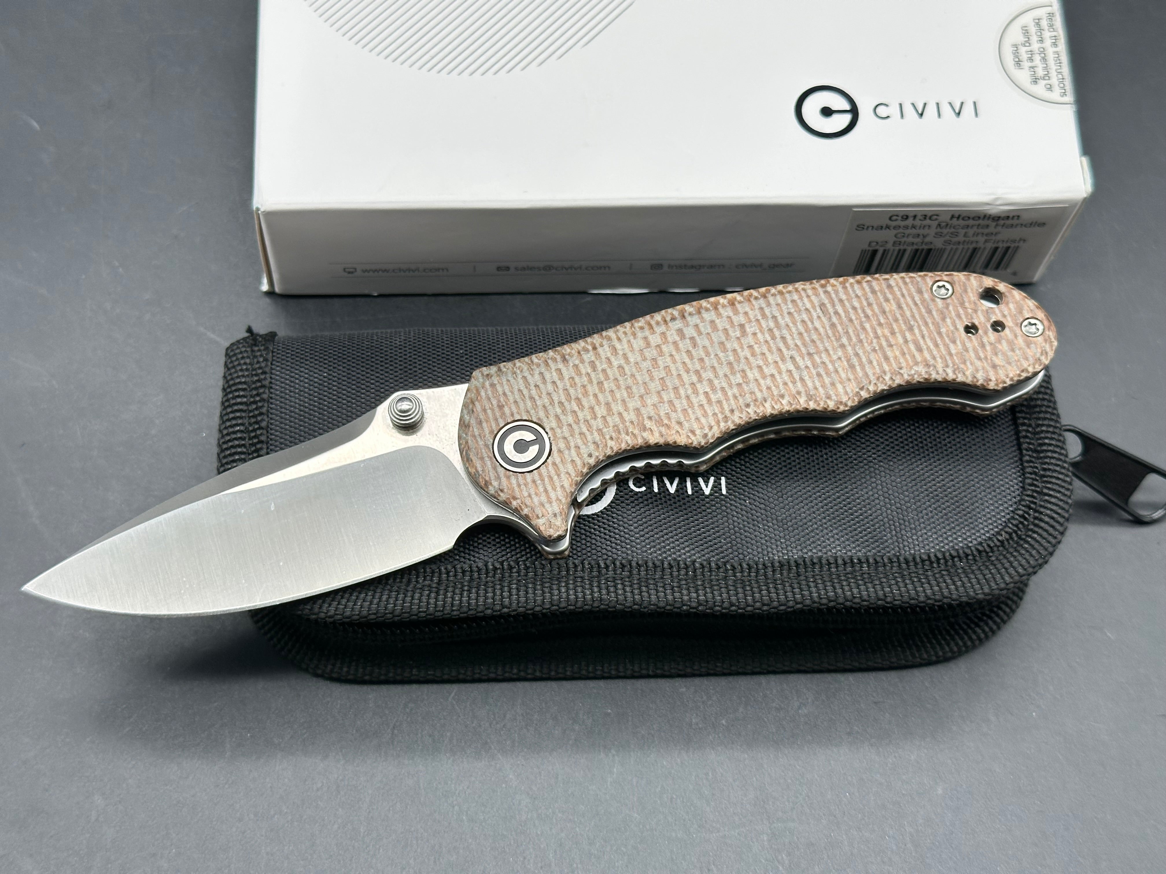 CIVIVI Hooligan Liner Lock Knife Snakeskin Micarta (2.98" Satin D2)