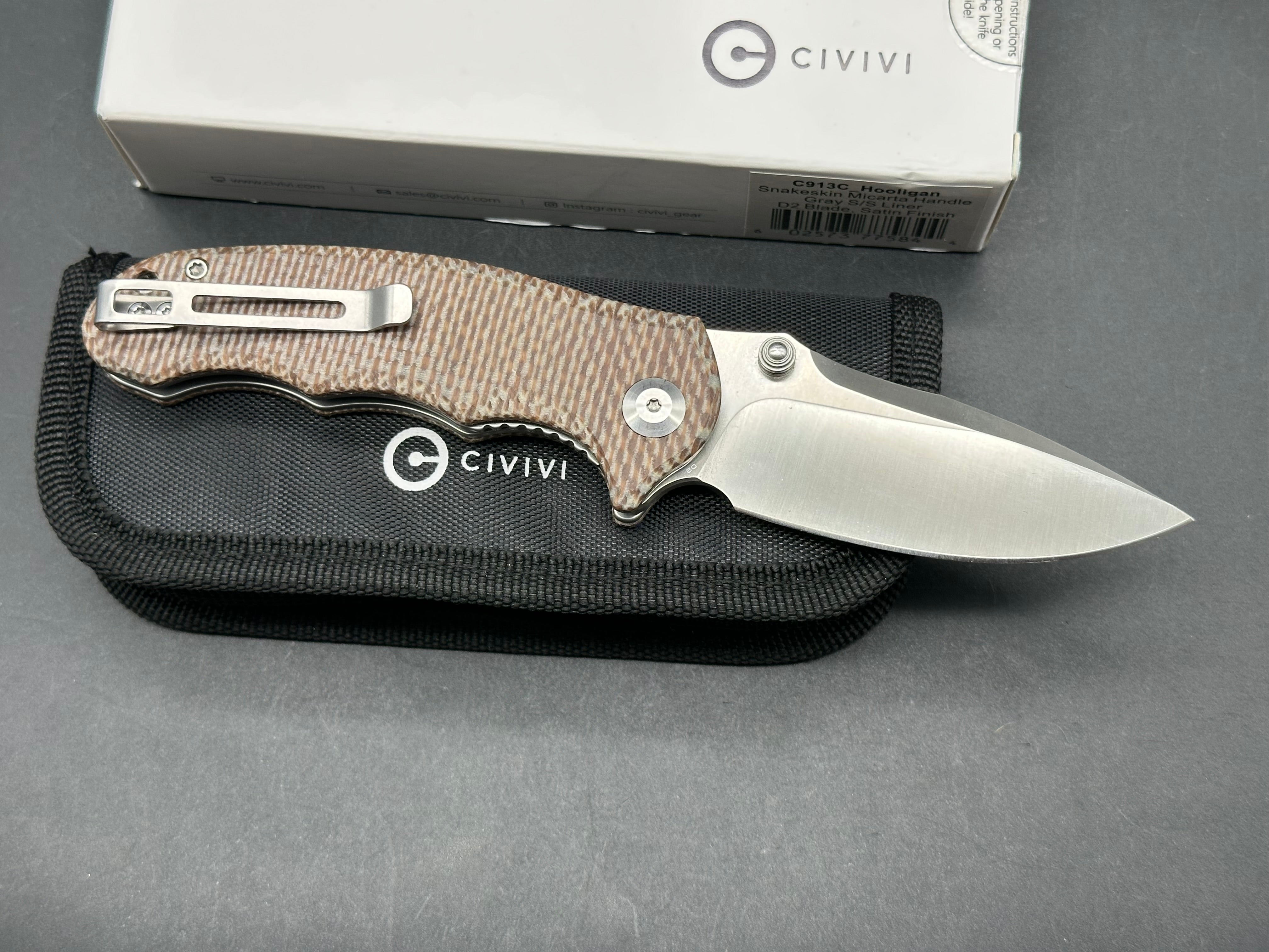 CIVIVI Hooligan Liner Lock Knife Snakeskin Micarta (2.98" Satin D2)
