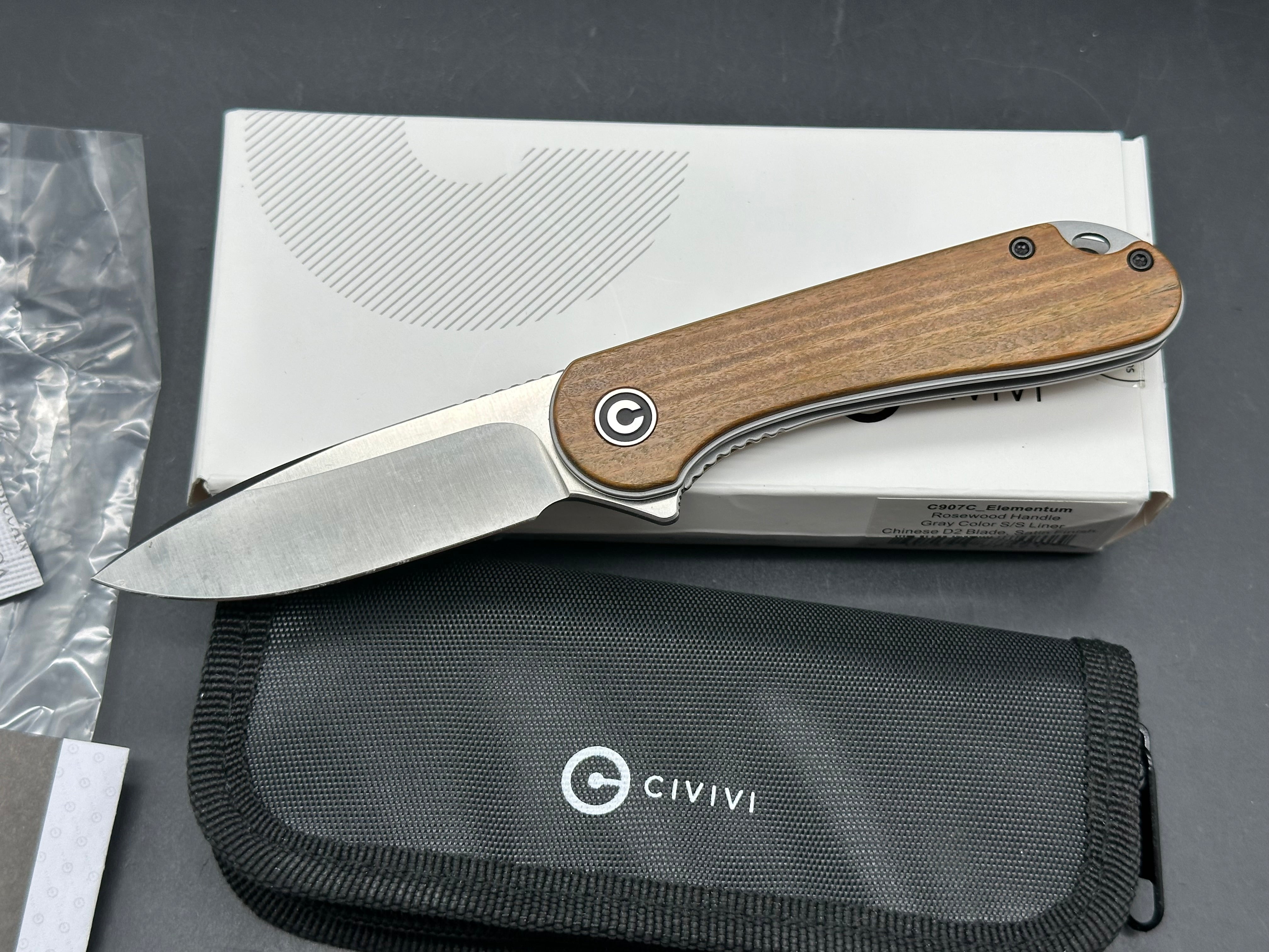 CIVIVI Elementum Liner Lock Knife Rosewood (2.9" Satin D2)