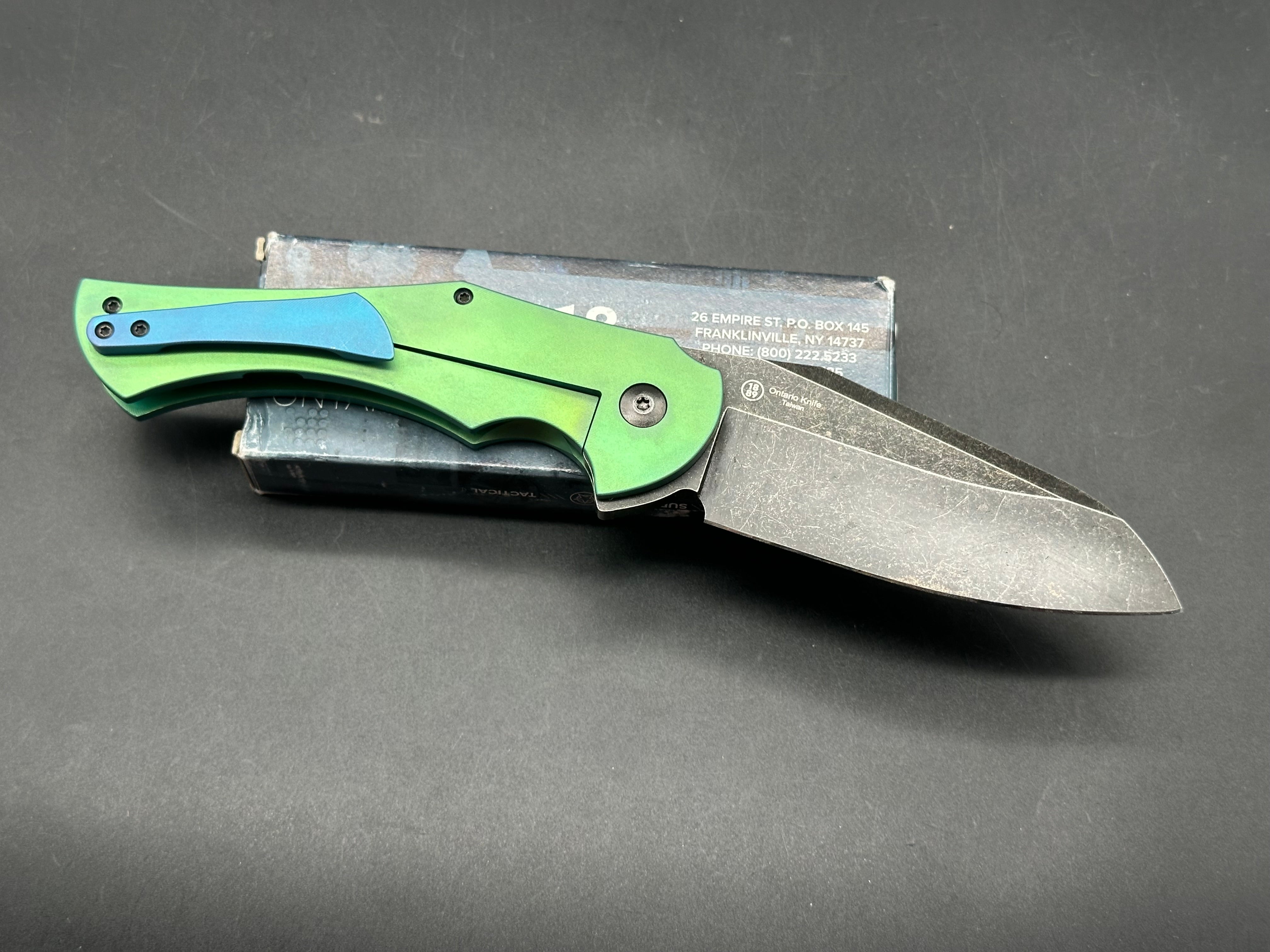 Robert Carter OKC 2quared titanium handle with custom anno with D2 steel blade