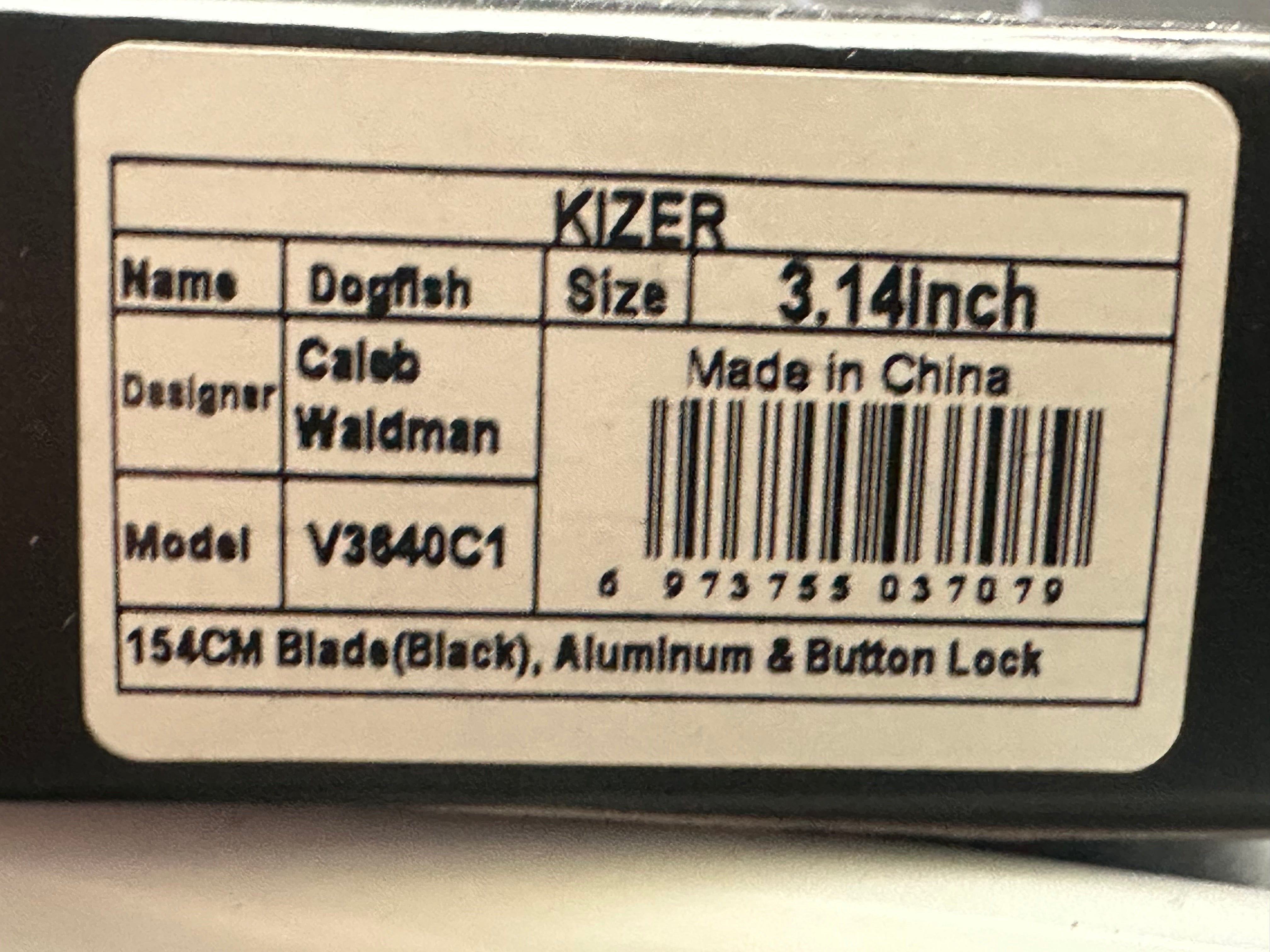 KIZER DOGFISH BUTTON LOCK FOLDING KNIFE BLACK ALUMINUM HANDLE 154CM DROP POINT PLAIN BLACK BLADE V3640C1