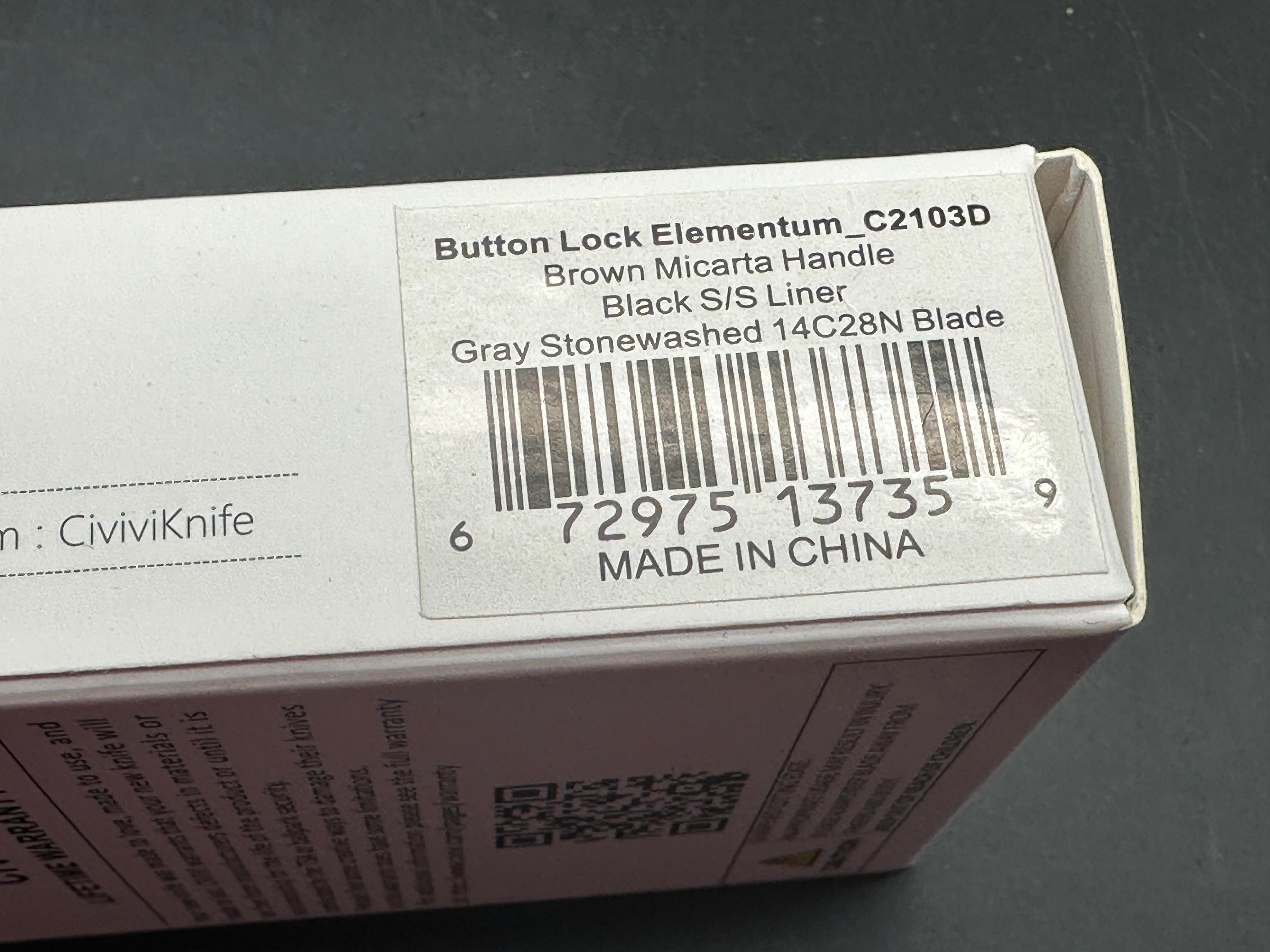 Civivi Elementum button lock brown micarta scales 14c28n blade