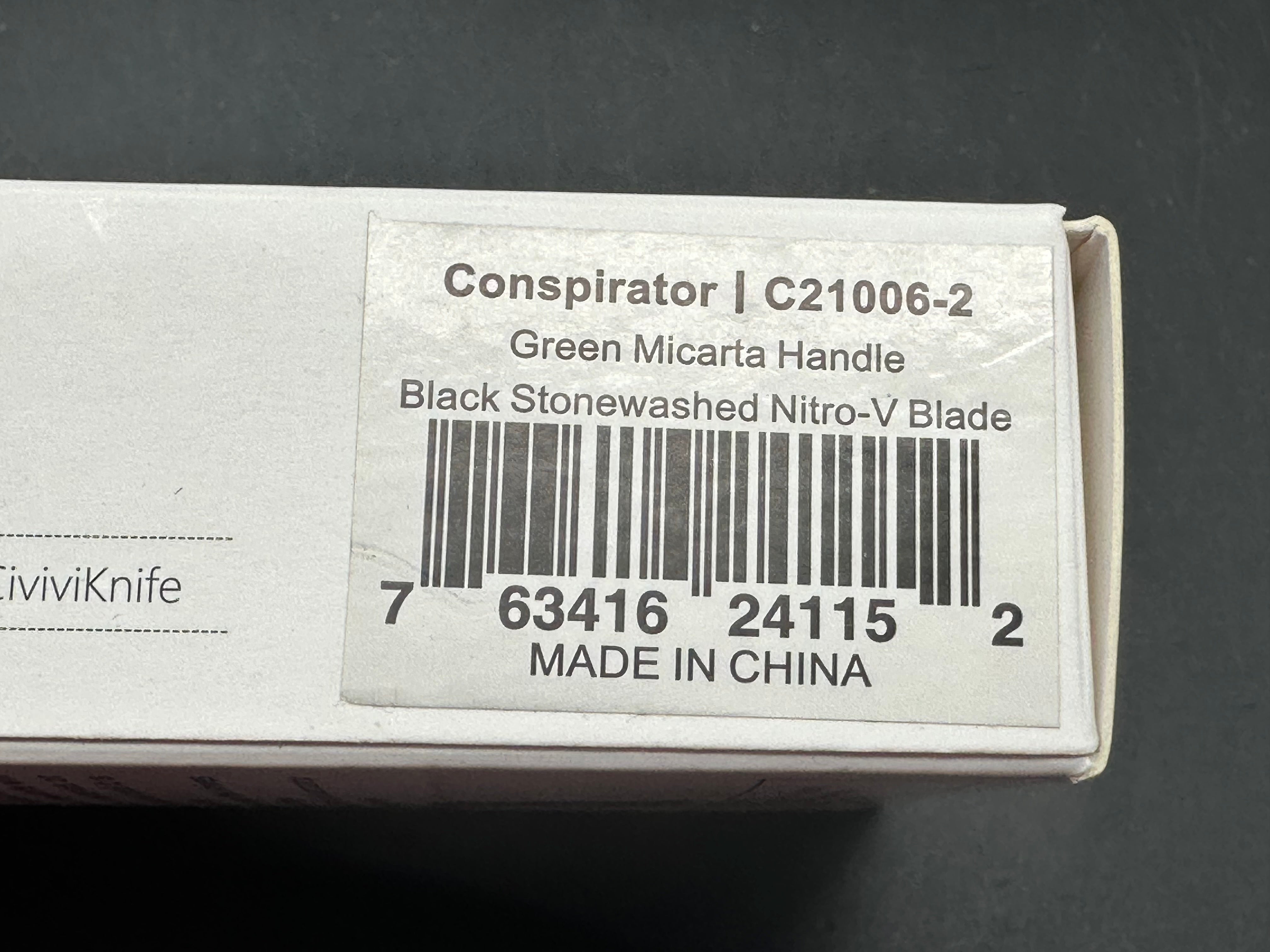 CIVIVI CONSPIRATOR FOLDING KNIFE GREEN MICARTA HANDLE NITRO-V PLAIN EDGE BLACK STONEWASH FINISH