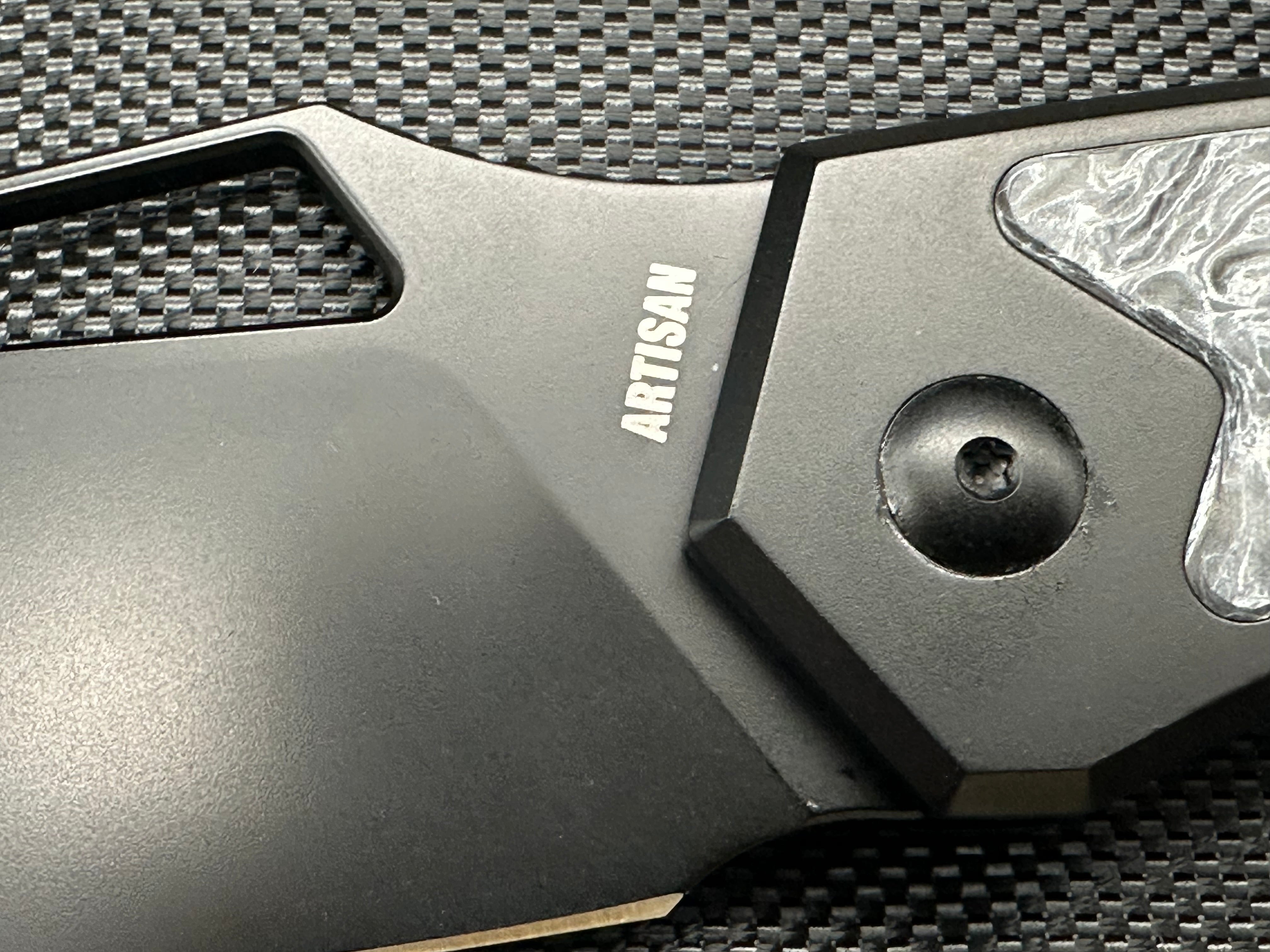 ARTISAN CUTLERY FRAGARACH FOLDING KNIFE DARK MATTER POLAR HANDLE S90V DROP POINT PLAIN BLACK PVD FINISH