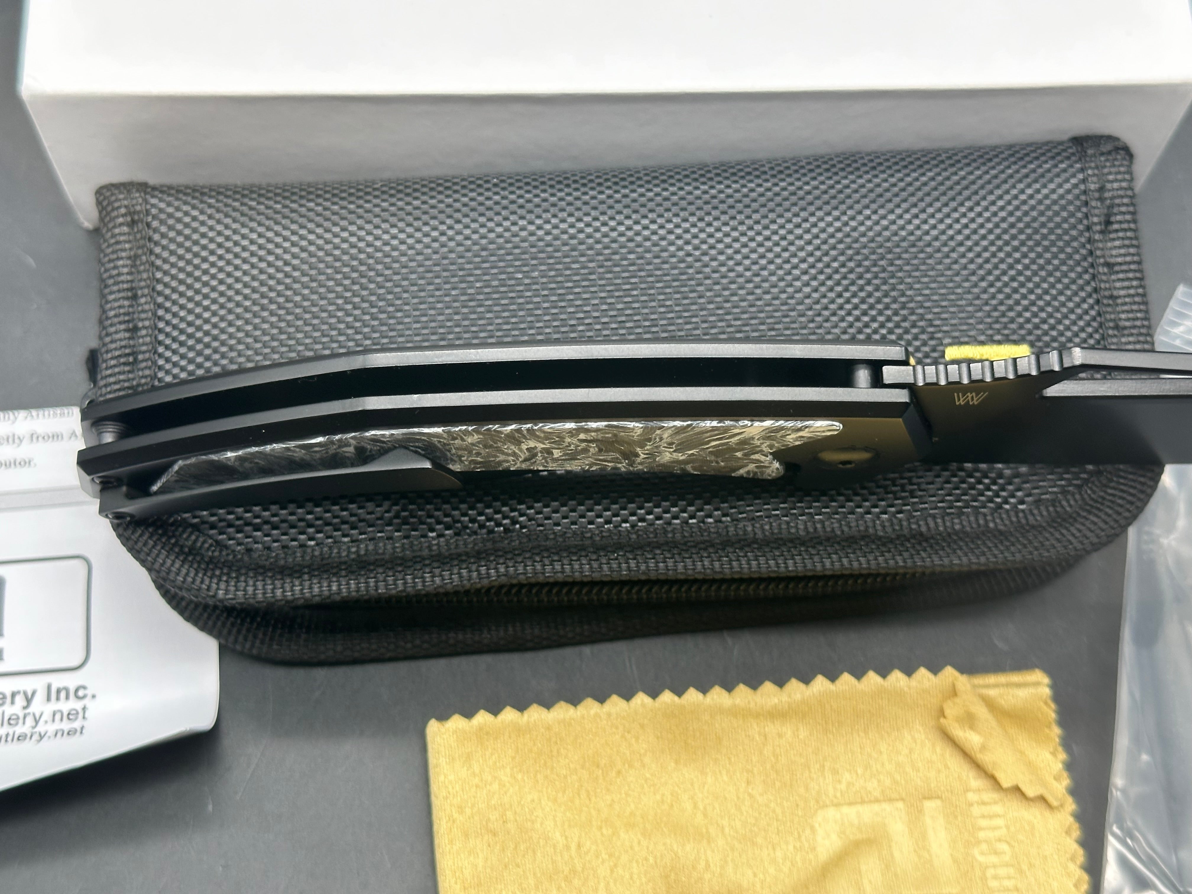 ARTISAN CUTLERY FRAGARACH FOLDING KNIFE DARK MATTER POLAR HANDLE S90V DROP POINT PLAIN BLACK PVD FINISH