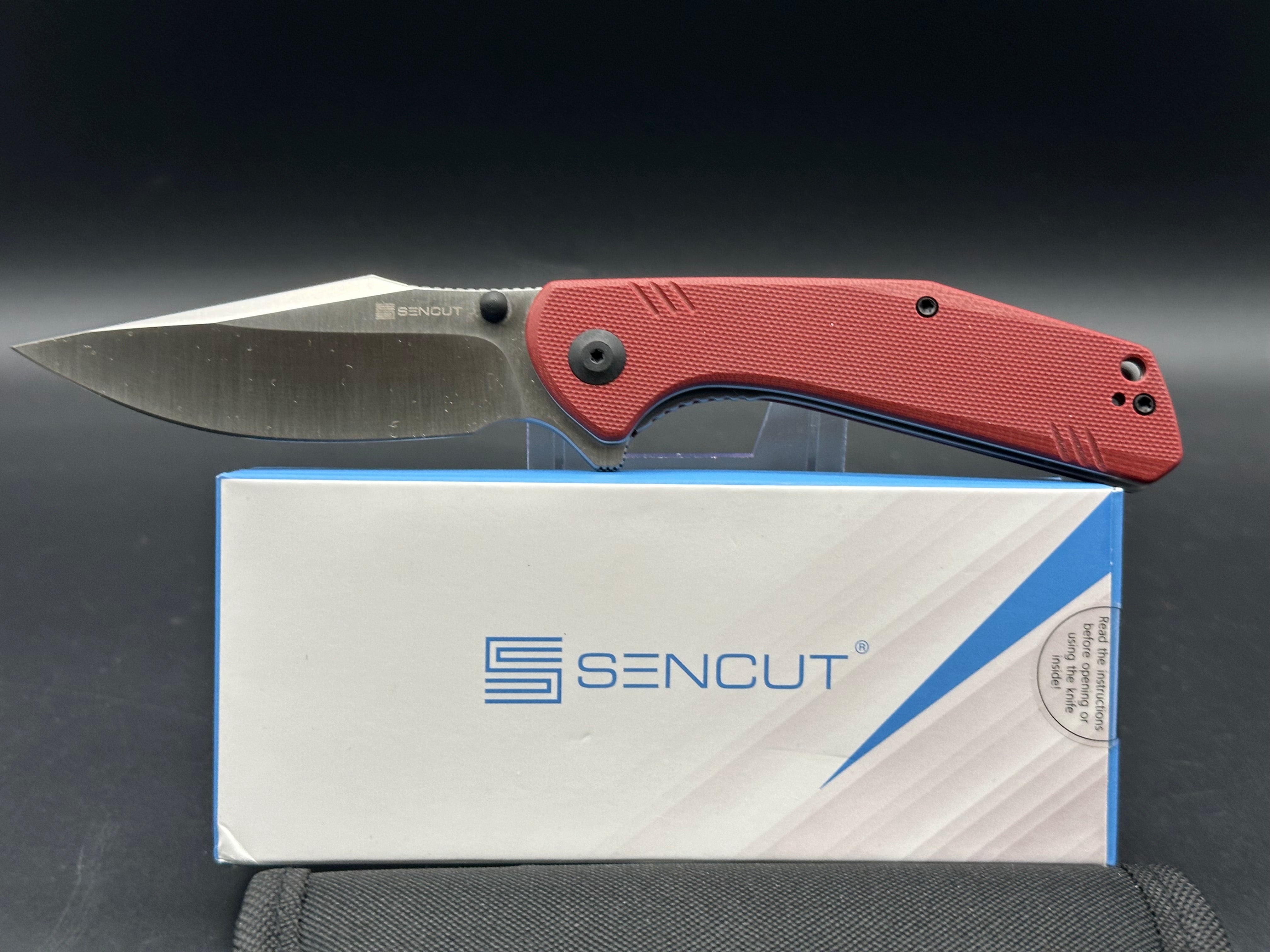 SENCUT ACTIUM FLIPPER FOLDING KNIFE BURGUNDY G10 HANDLE D2 PLAIN EDGE