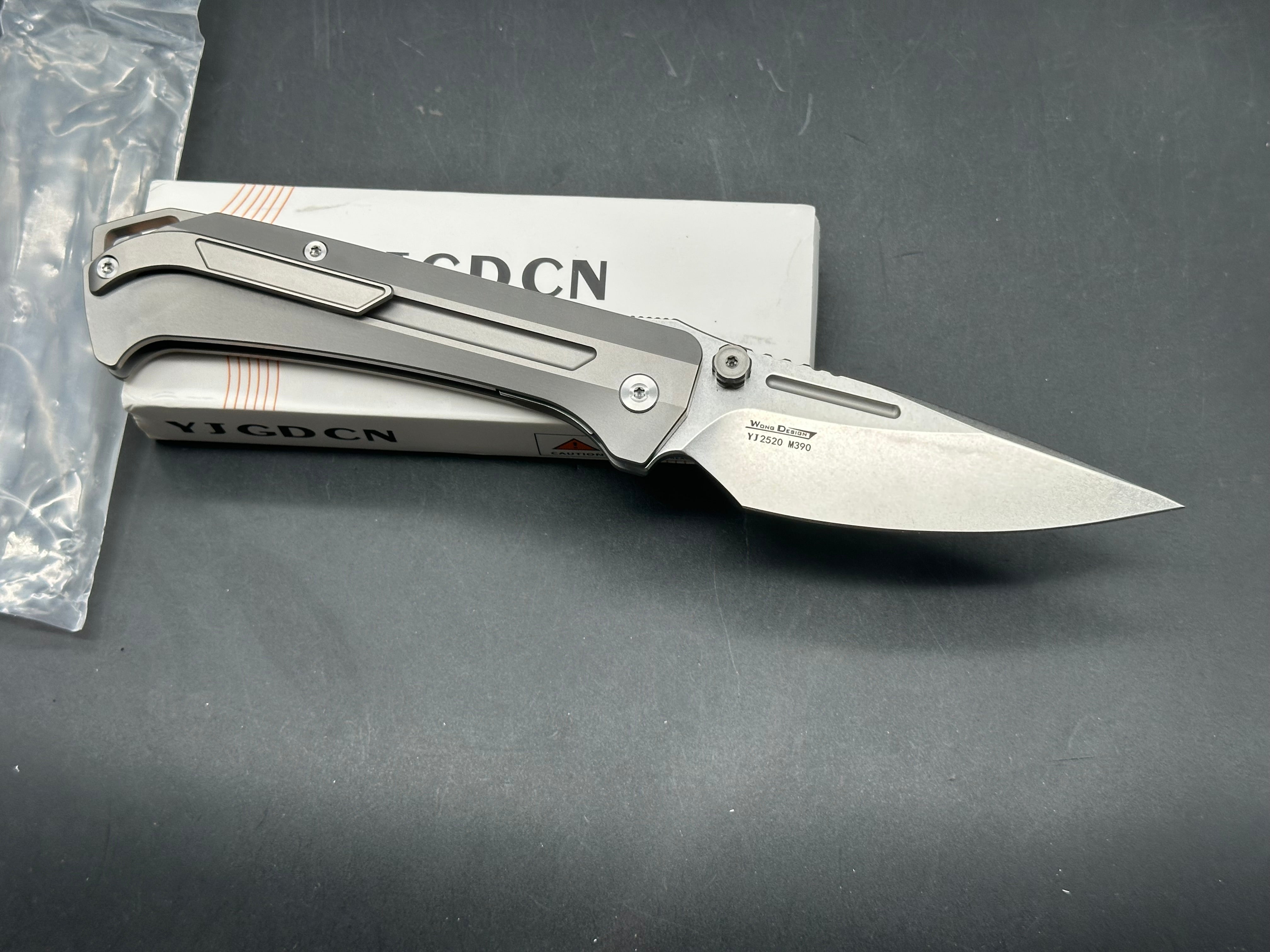 YJGDCN YJ2520 Titanium Handle M390 Blade overall length 9.05 inches