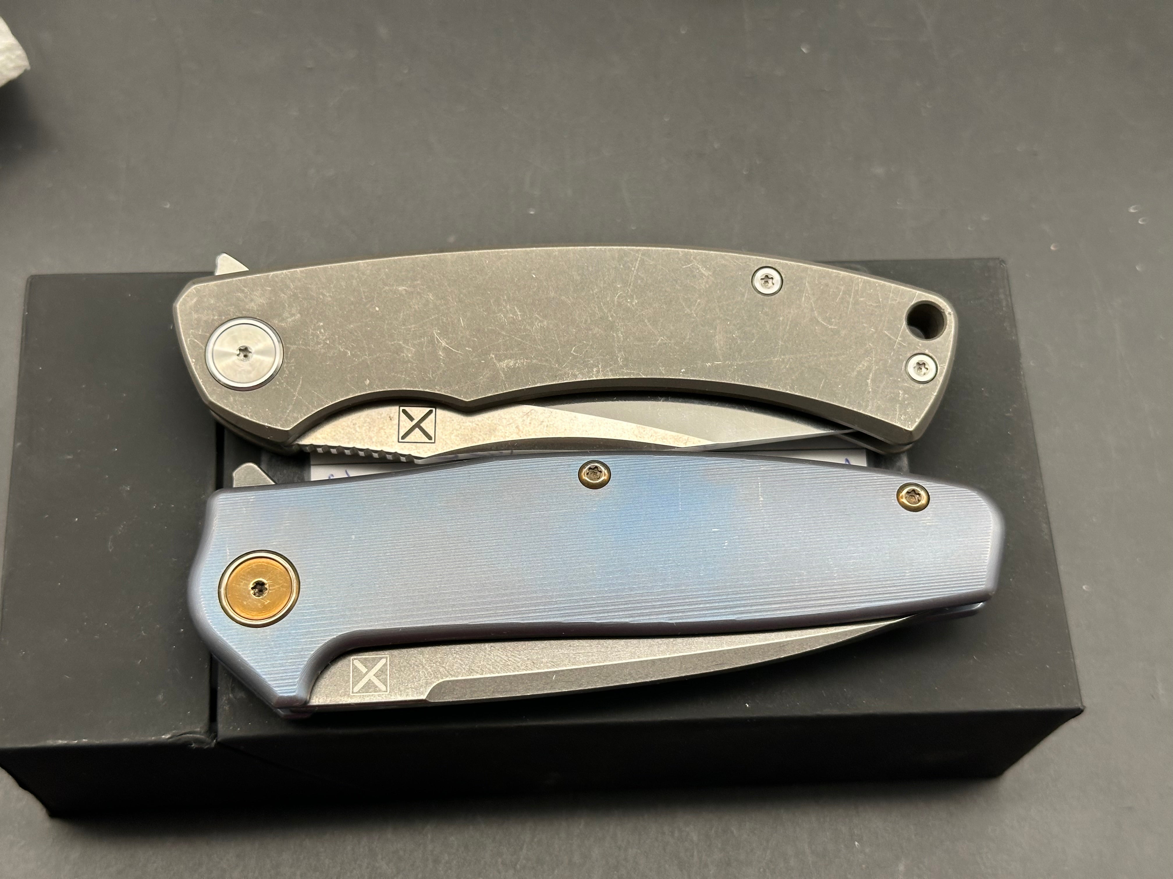 2 knife deal YX 750 titanium handle, VG10 blade and YX 650 titanium handle, D2 blade