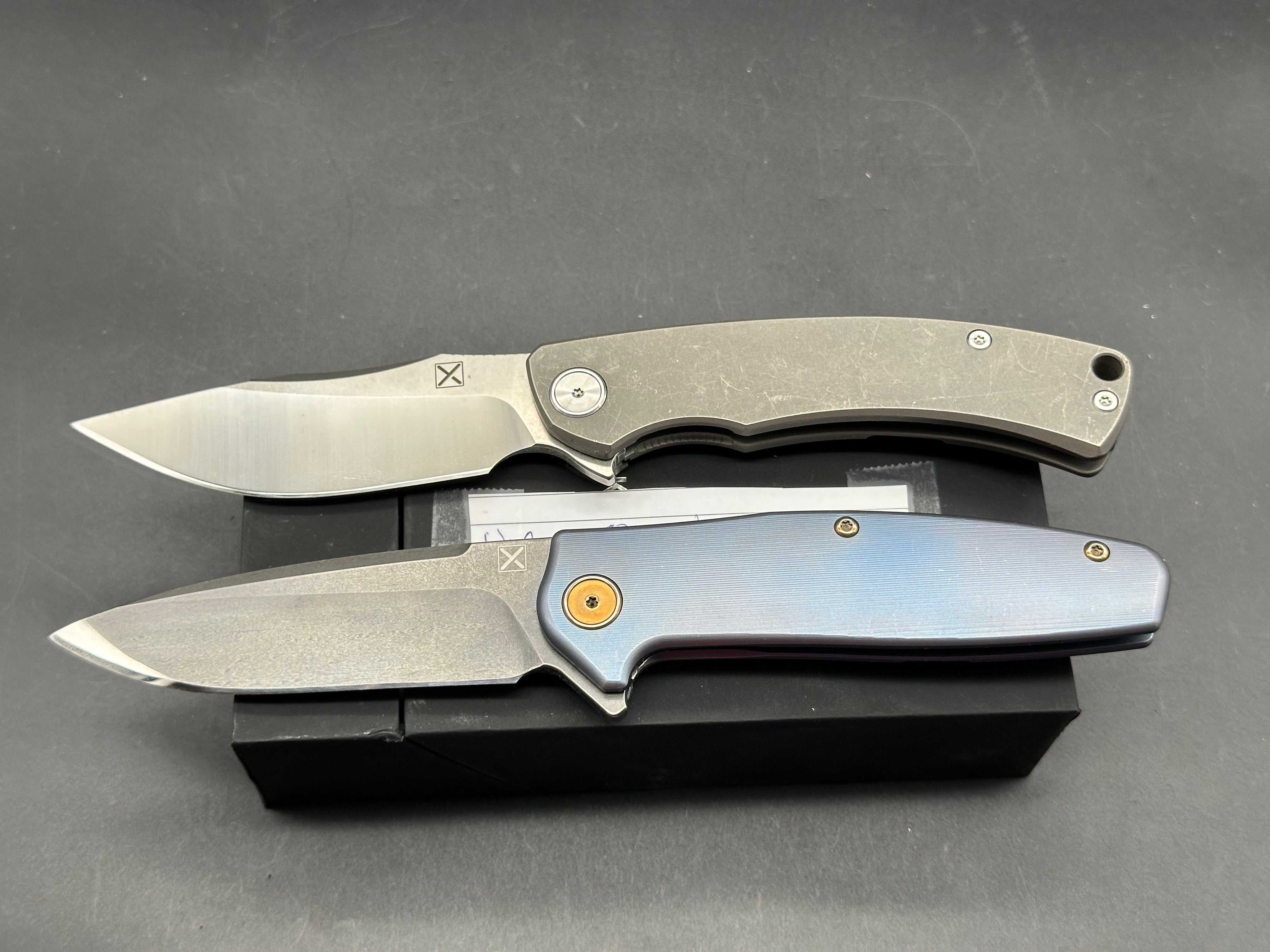 2 knife deal YX 750 titanium handle, VG10 blade and YX 650 titanium handle, D2 blade
