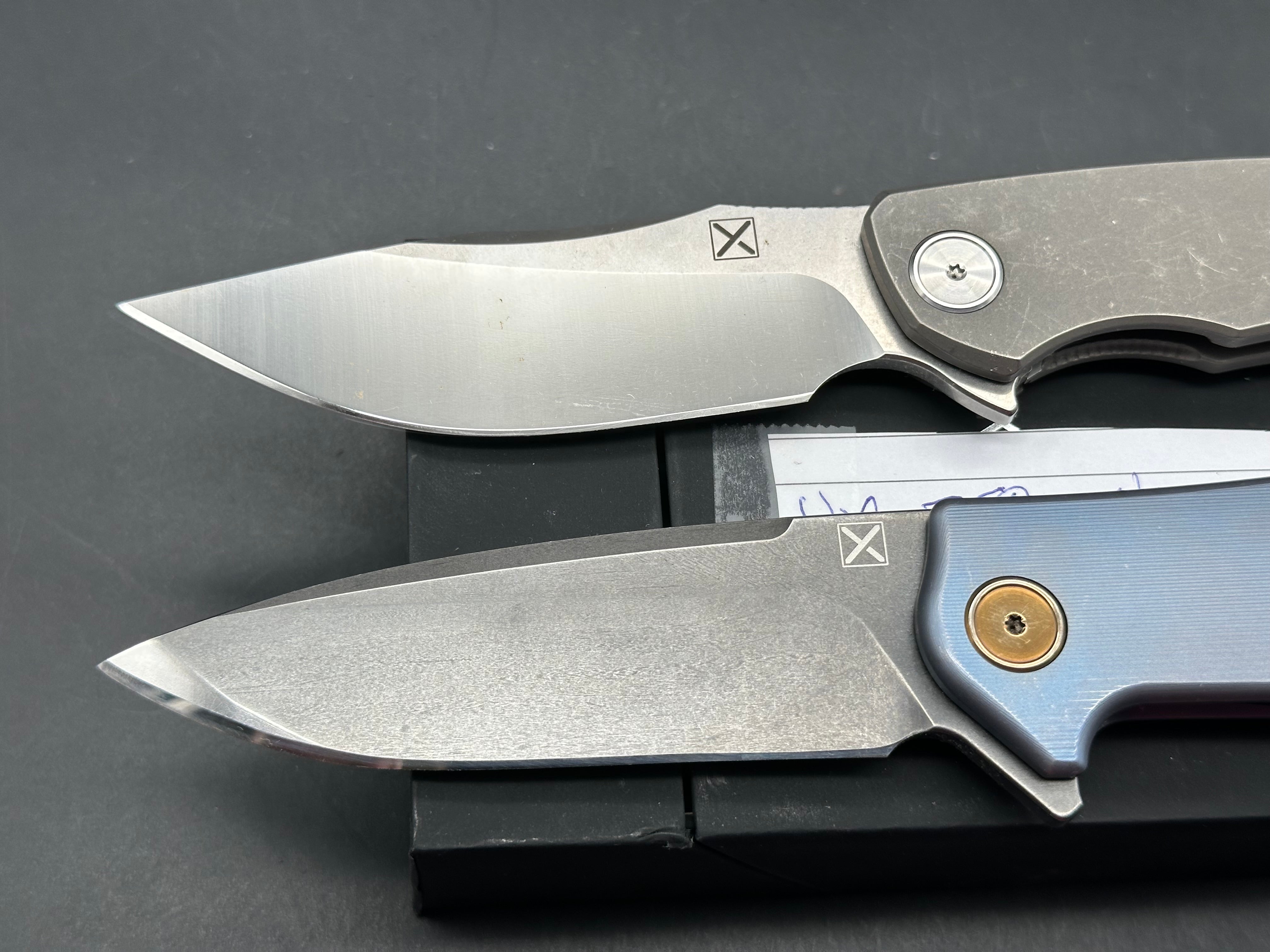 2 knife deal YX 750 titanium handle, VG10 blade and YX 650 titanium handle, D2 blade