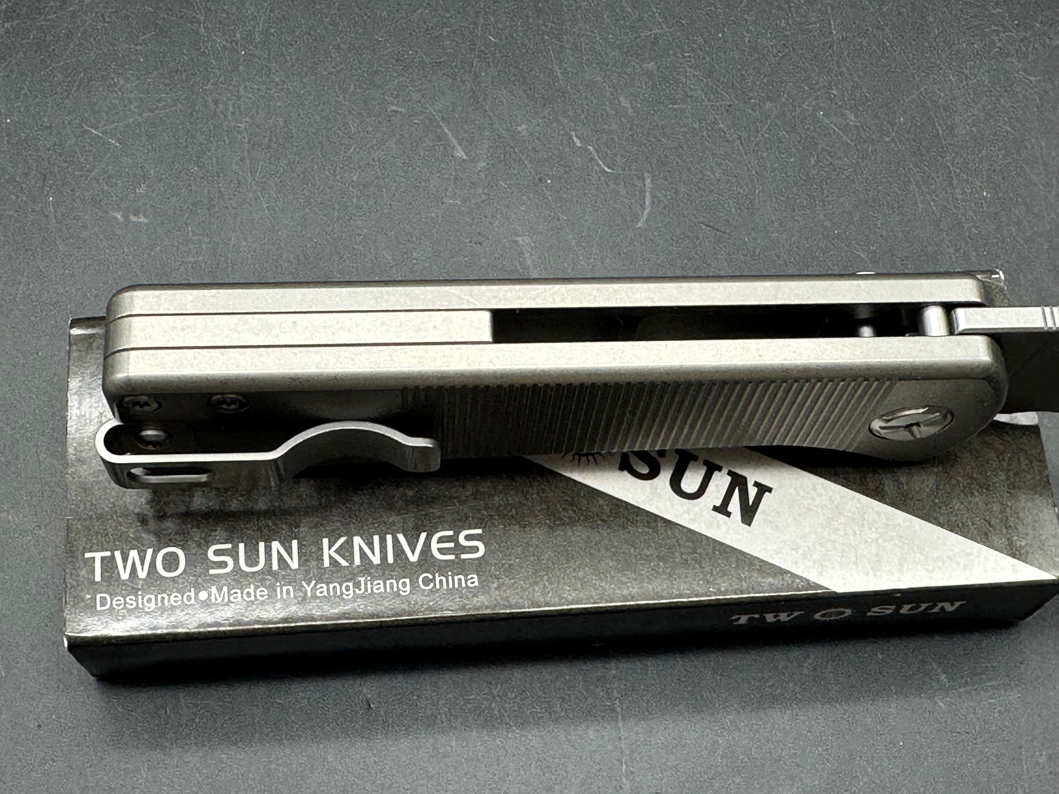 TwoSun Button Lock Pocket Knife Titanium Handle D2 Partially Serrated Edge TS358-SER (8.27 inches overall)