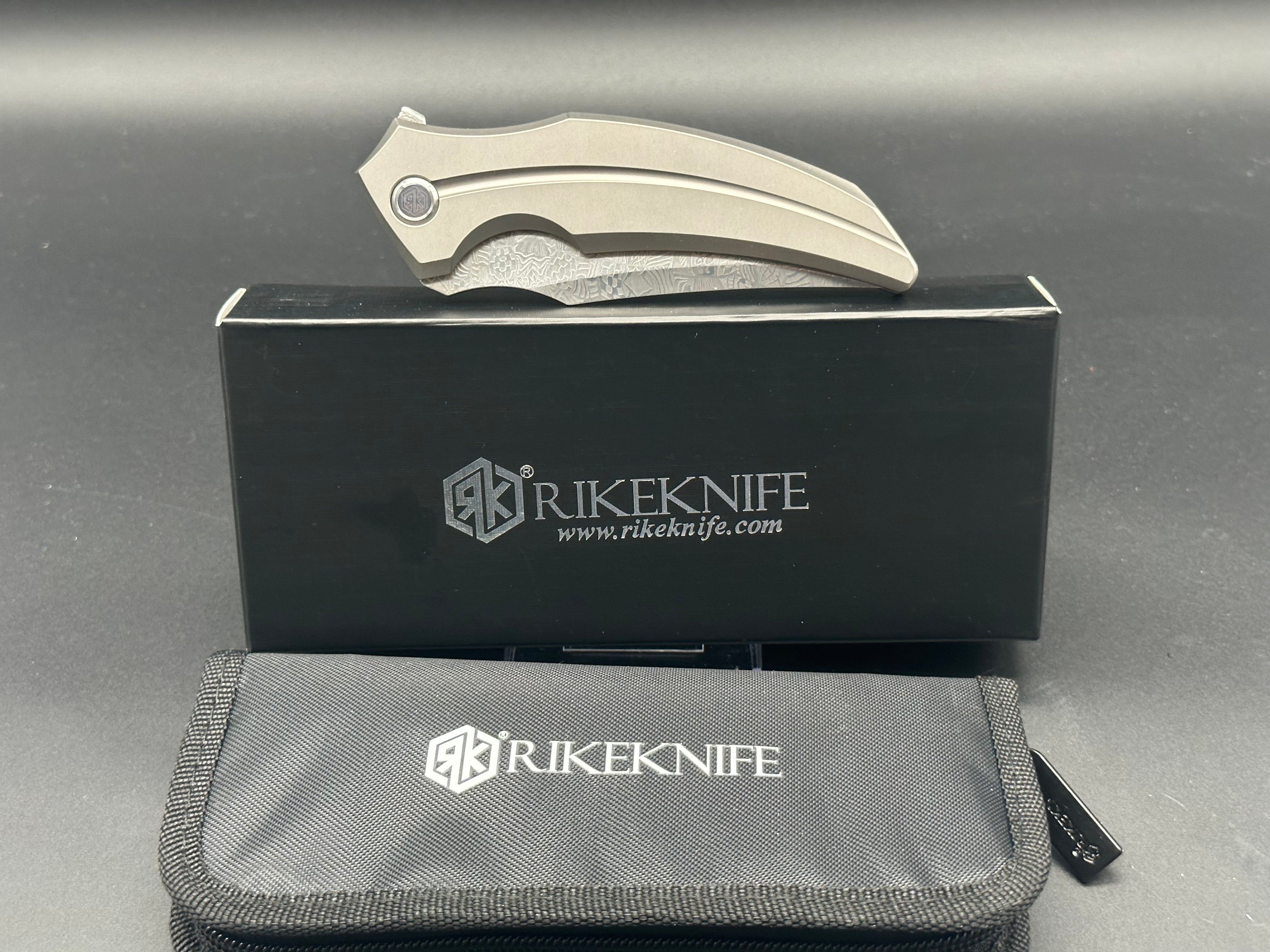 RIKE KNIFE S05 DAMASCUS BLADE TITANIUM HANDLE FLIPPER POCKET KNIFE MOKUTI CLIP AND PIVOT