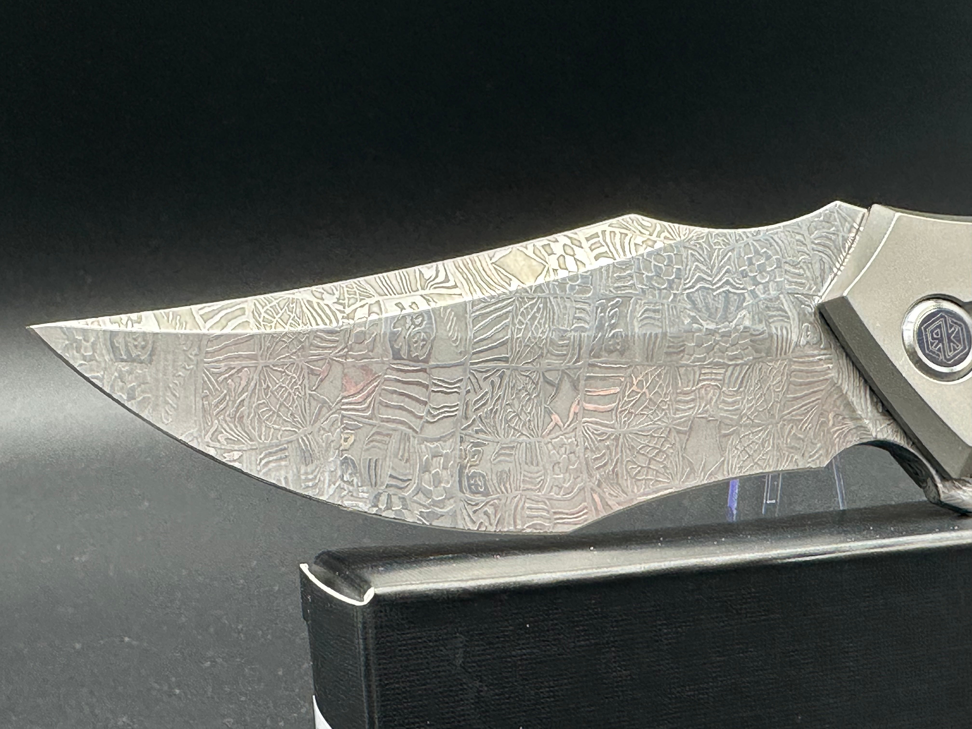 RIKE KNIFE S05 DAMASCUS BLADE TITANIUM HANDLE FLIPPER POCKET KNIFE MOKUTI CLIP AND PIVOT