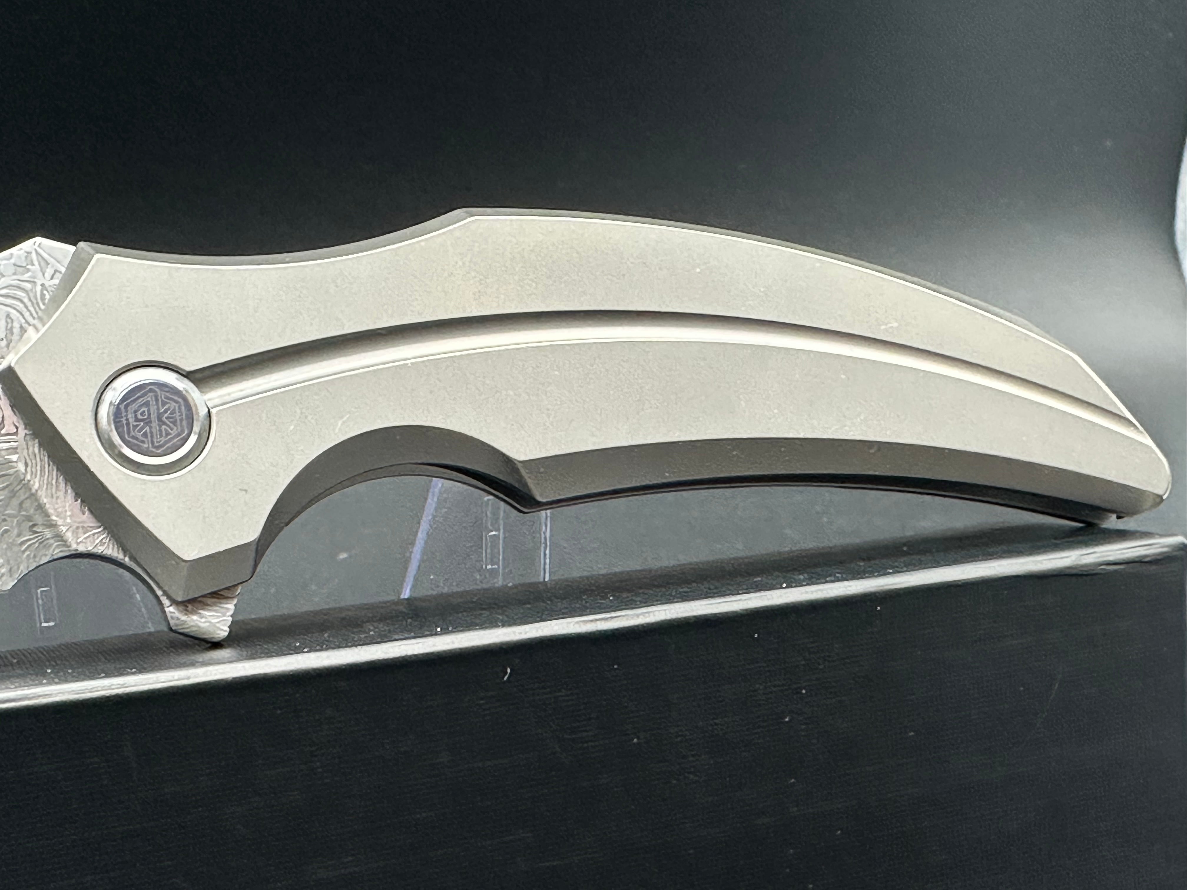 RIKE KNIFE S05 DAMASCUS BLADE TITANIUM HANDLE FLIPPER POCKET KNIFE MOKUTI CLIP AND PIVOT