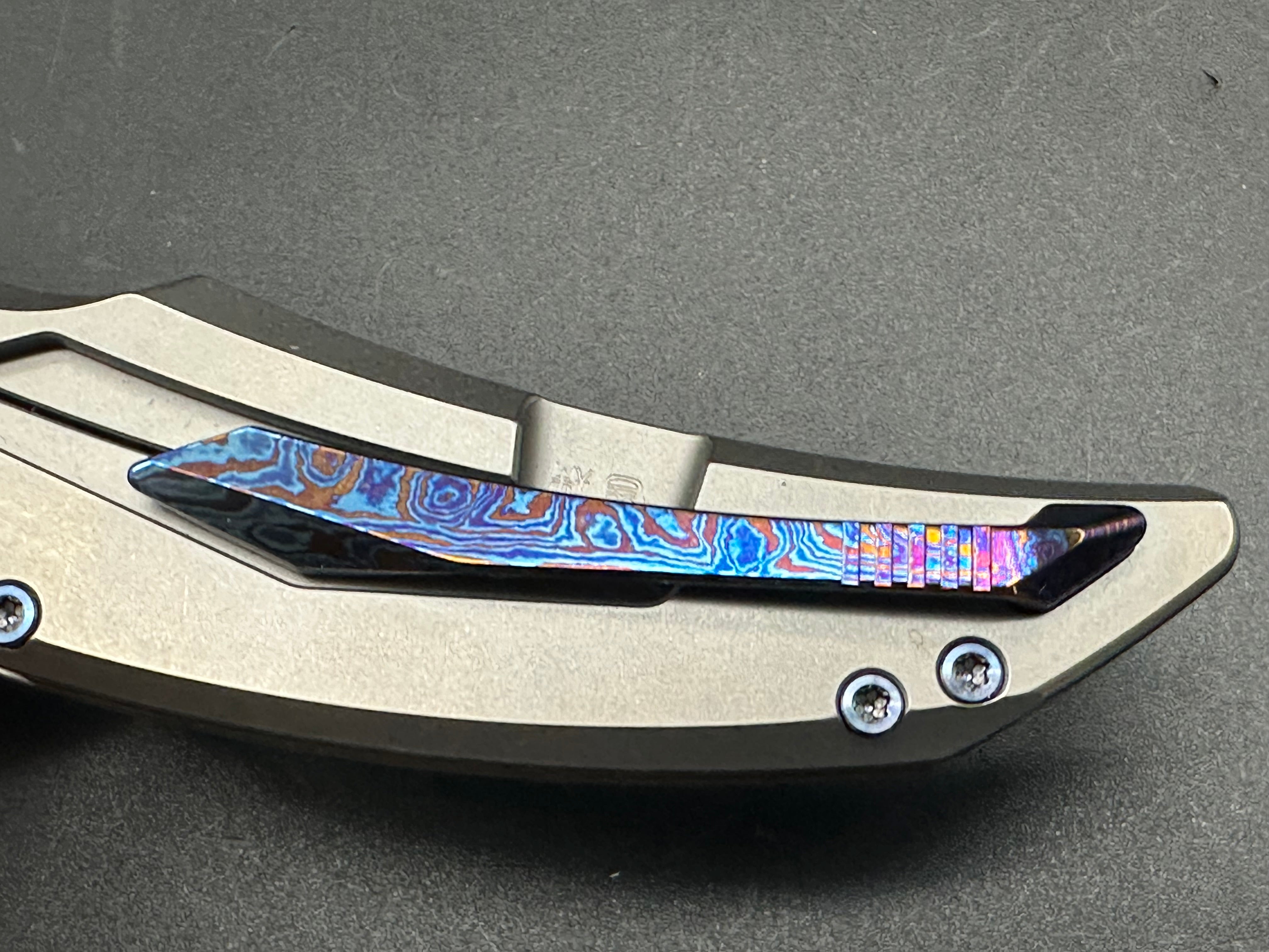 RIKE KNIFE S05 DAMASCUS BLADE TITANIUM HANDLE FLIPPER POCKET KNIFE MOKUTI CLIP AND PIVOT