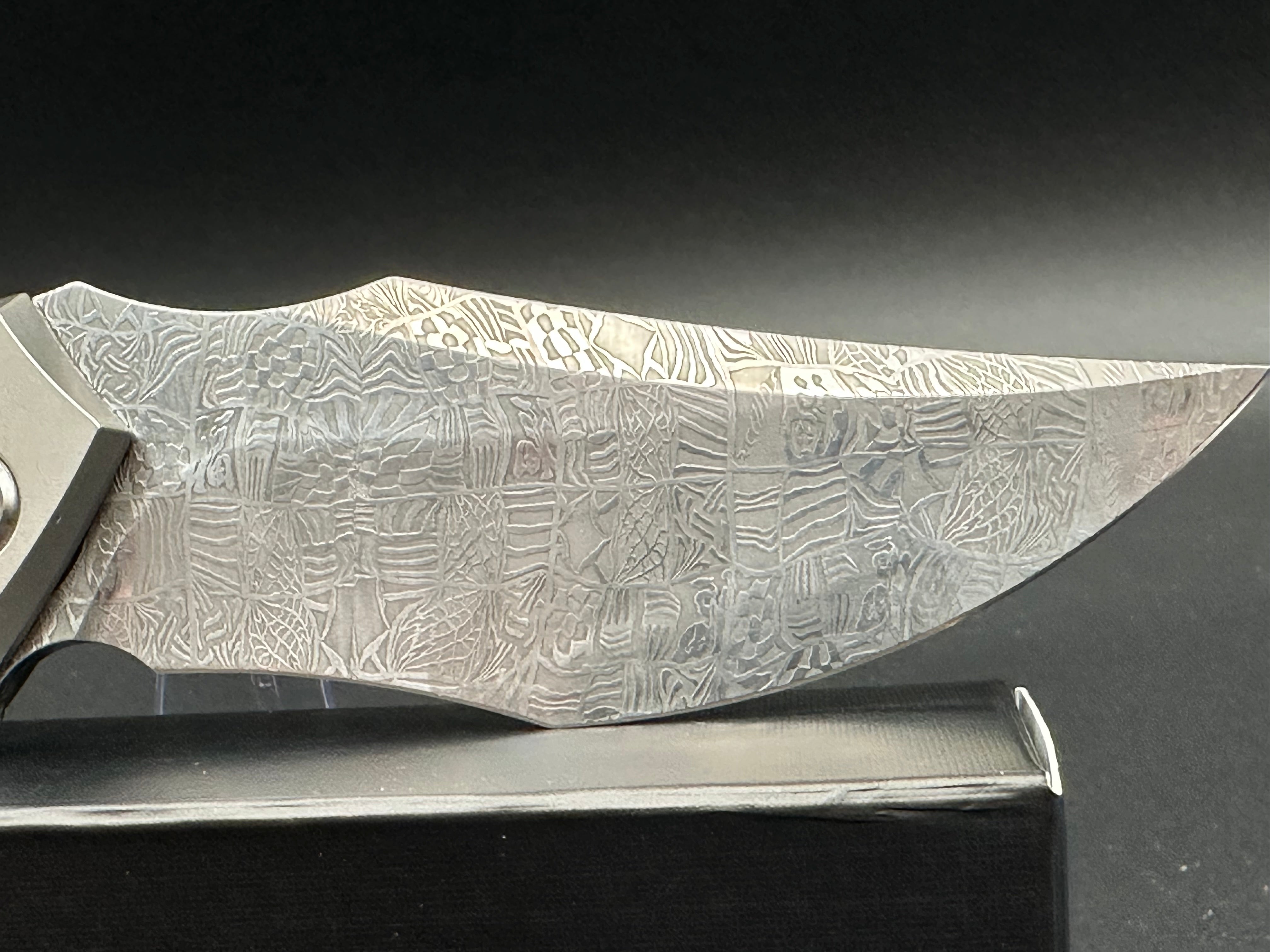 RIKE KNIFE S05 DAMASCUS BLADE TITANIUM HANDLE FLIPPER POCKET KNIFE MOKUTI CLIP AND PIVOT