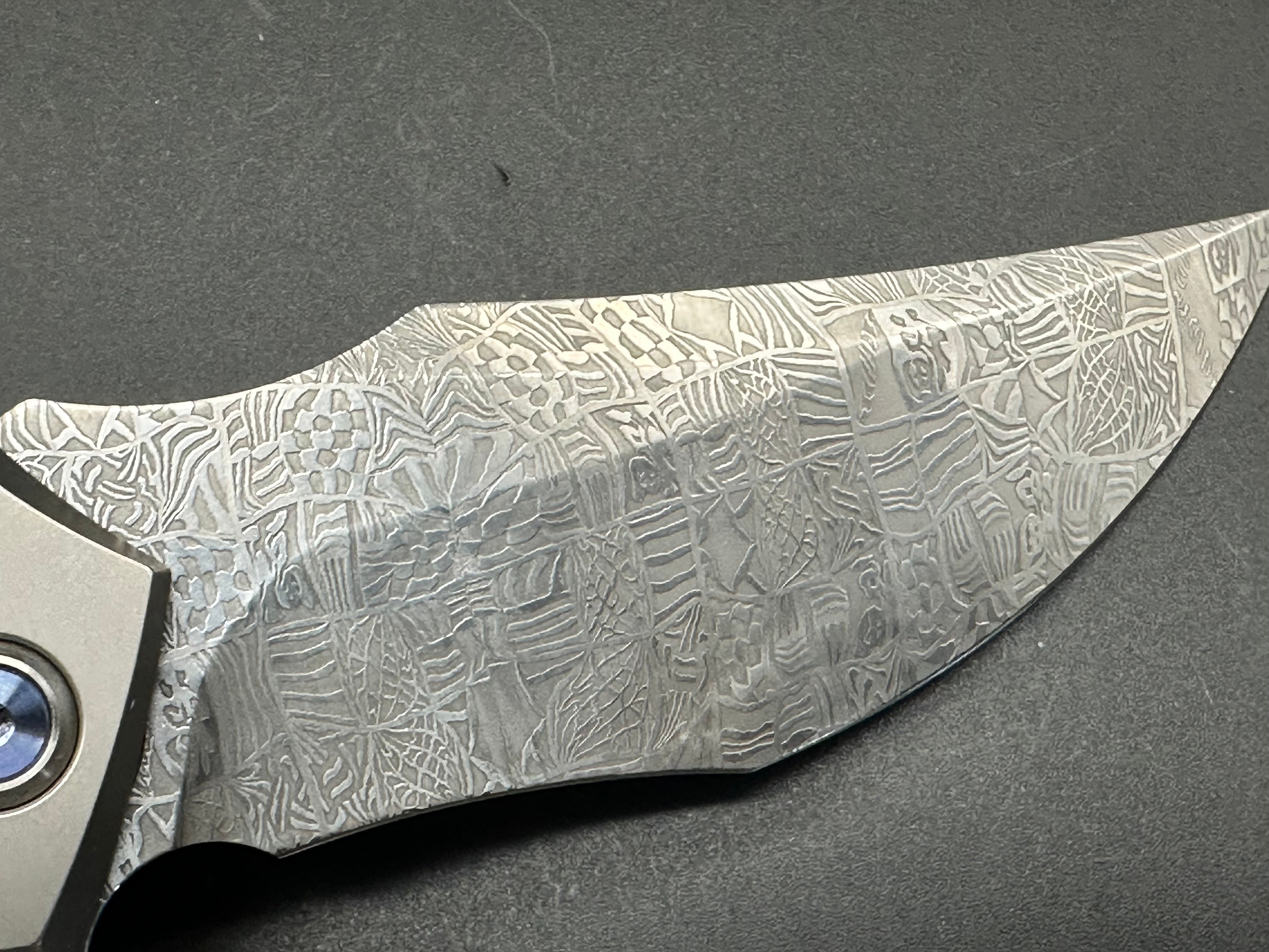 RIKE KNIFE S05 DAMASCUS BLADE TITANIUM HANDLE FLIPPER POCKET KNIFE MOKUTI CLIP AND PIVOT