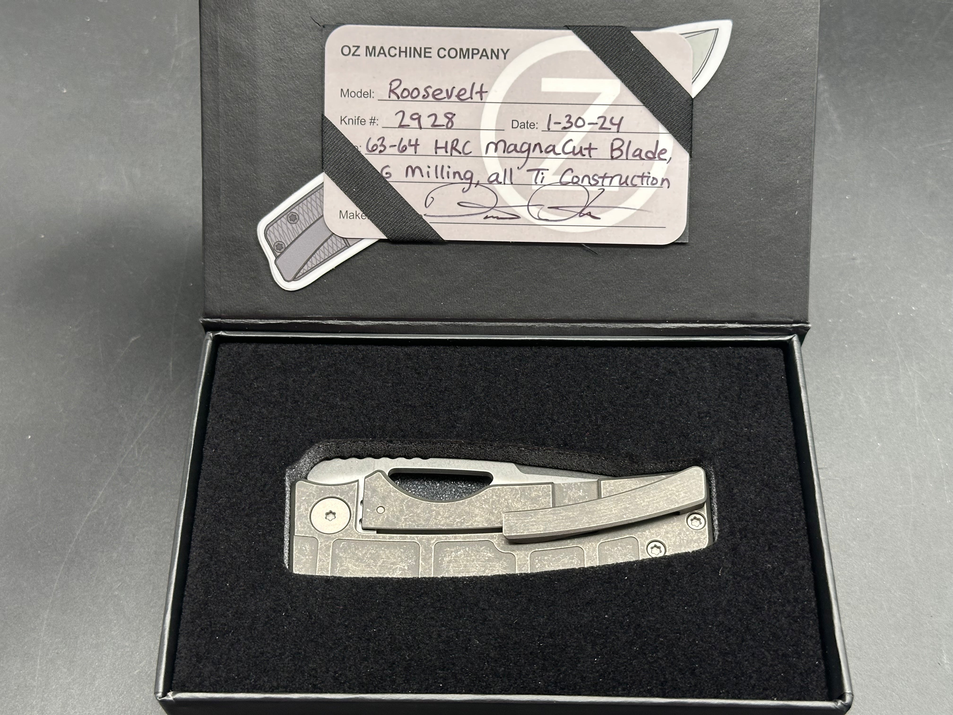 OZ Machine Company Roosevelt - #2928 Stonewashed Magnacut Blade, All Ti Construction