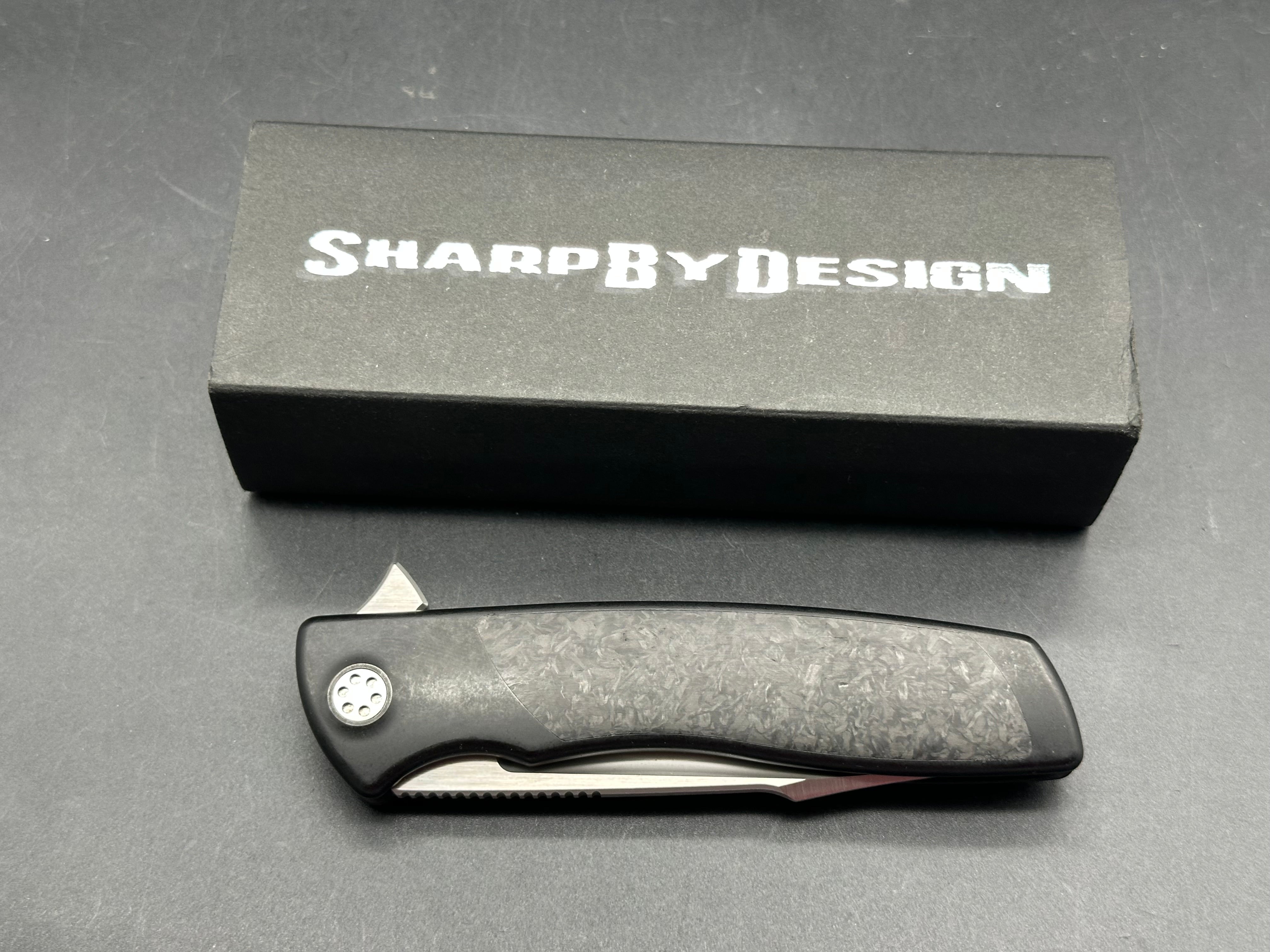 Sharp by Design Evo Typhoon, Belt Satin M390 Harpoon Tanto Blade