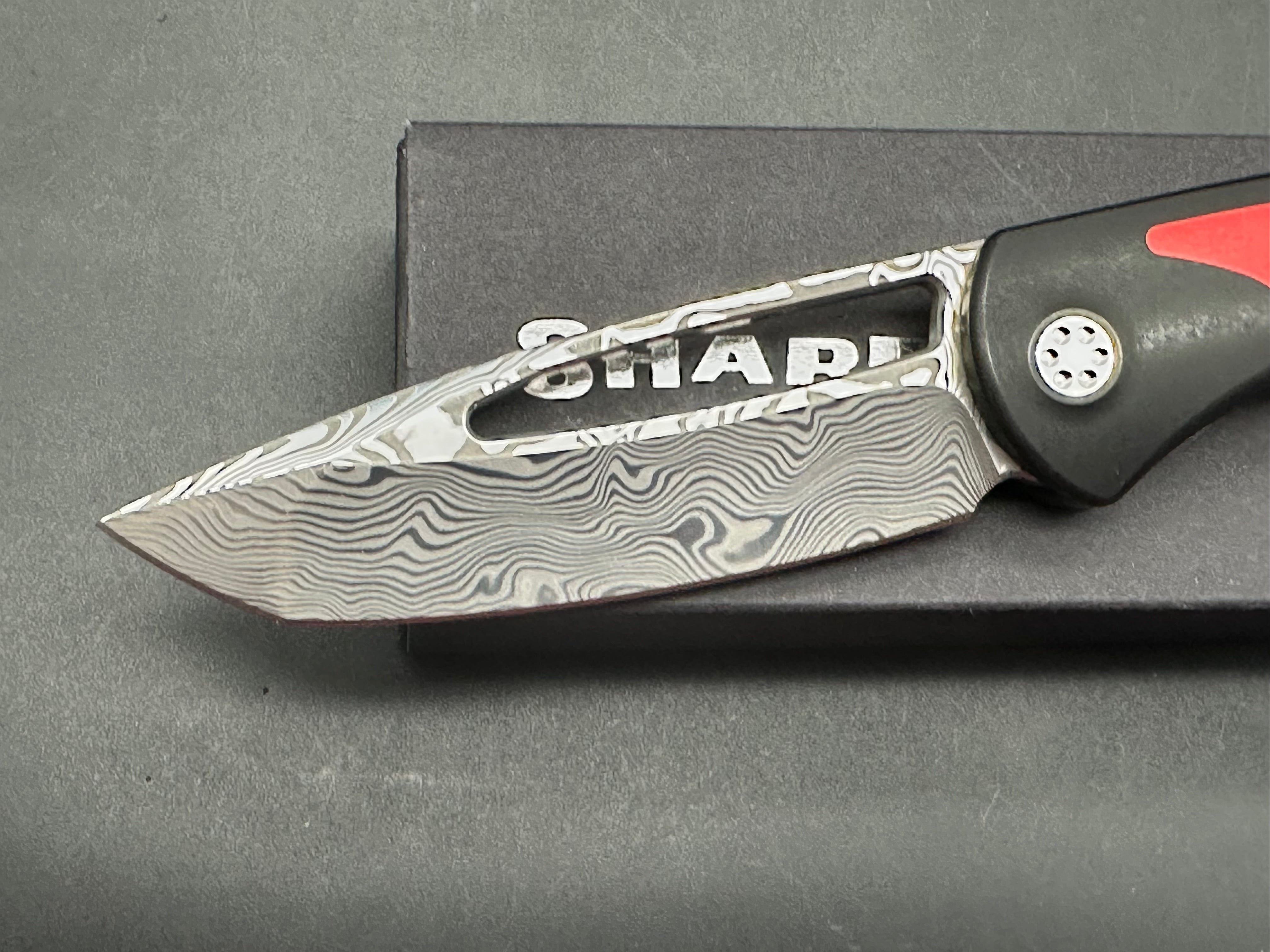 Sharp by Design Apex Front Flipper, Drop Point Damasteel Blade