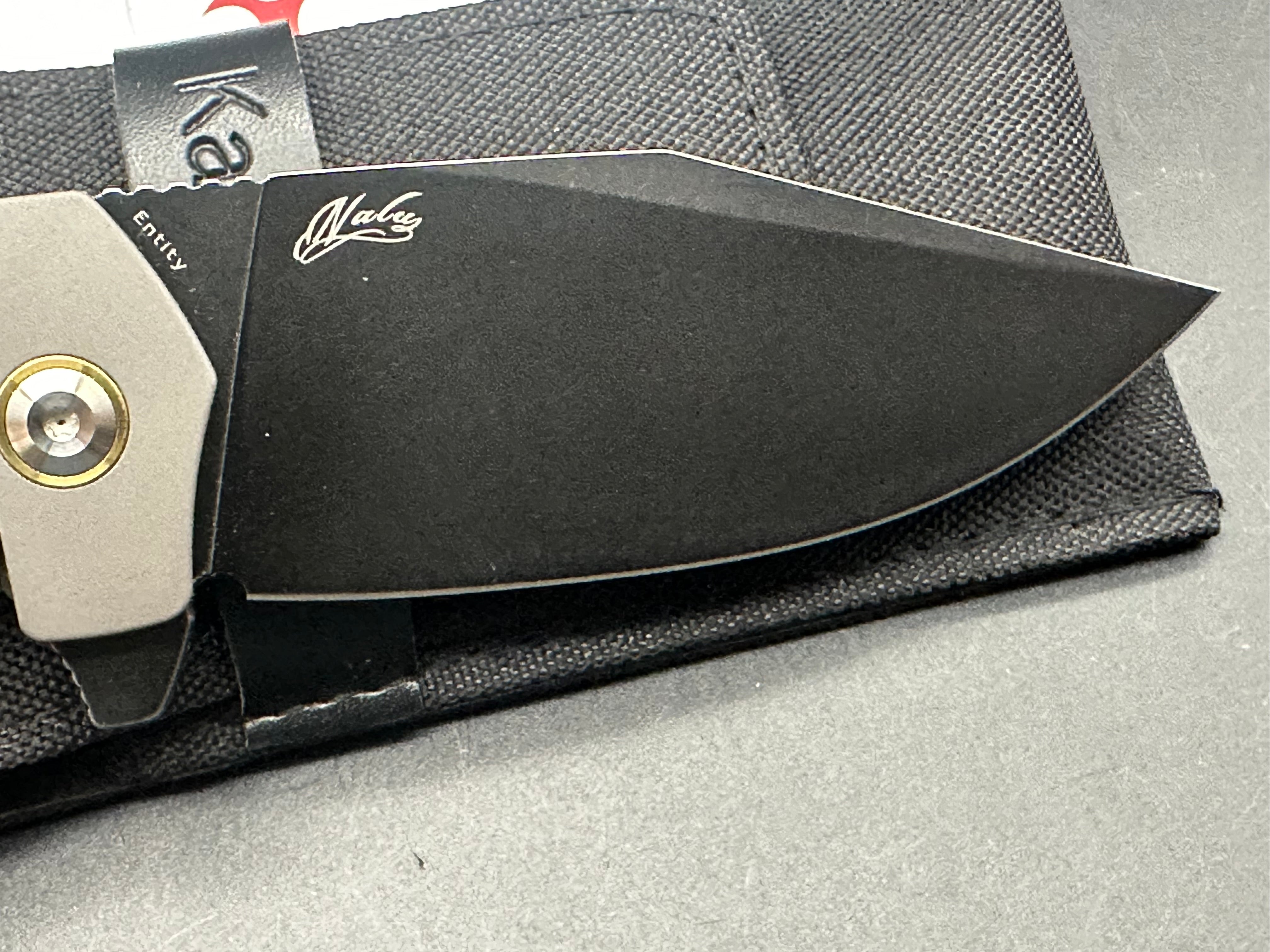 KANSEPT ENTITY FOLDING KNIFE SILICON CARBIDED TITANIUM HANDLE S35VN PLAIN EDGE BLACK/STONEWASH FINISH K1036B2