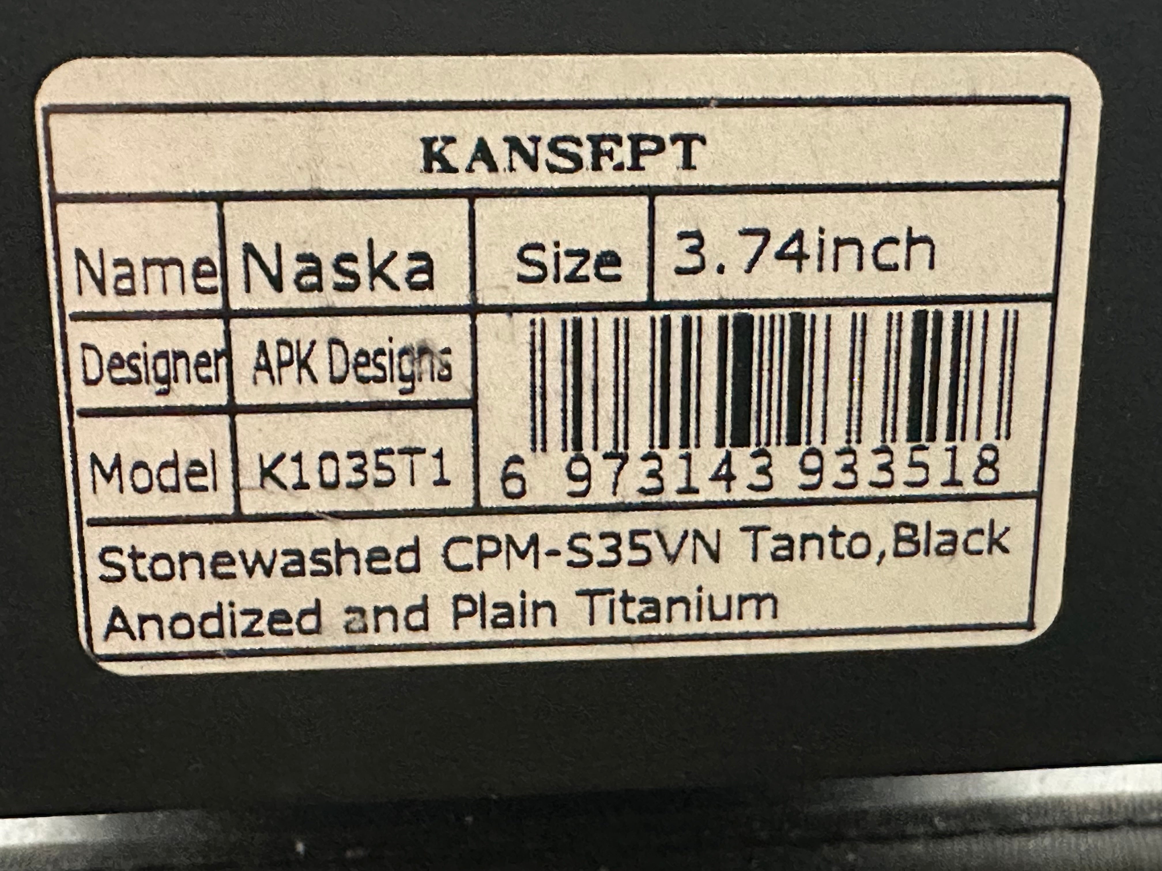 KANSEPT NASKA FOLDING KNIFE BLACK/GRAY TITANIUM HANDLE S35VN TANTO PLAIN EDGE STONEWASH FINISH K1035T1