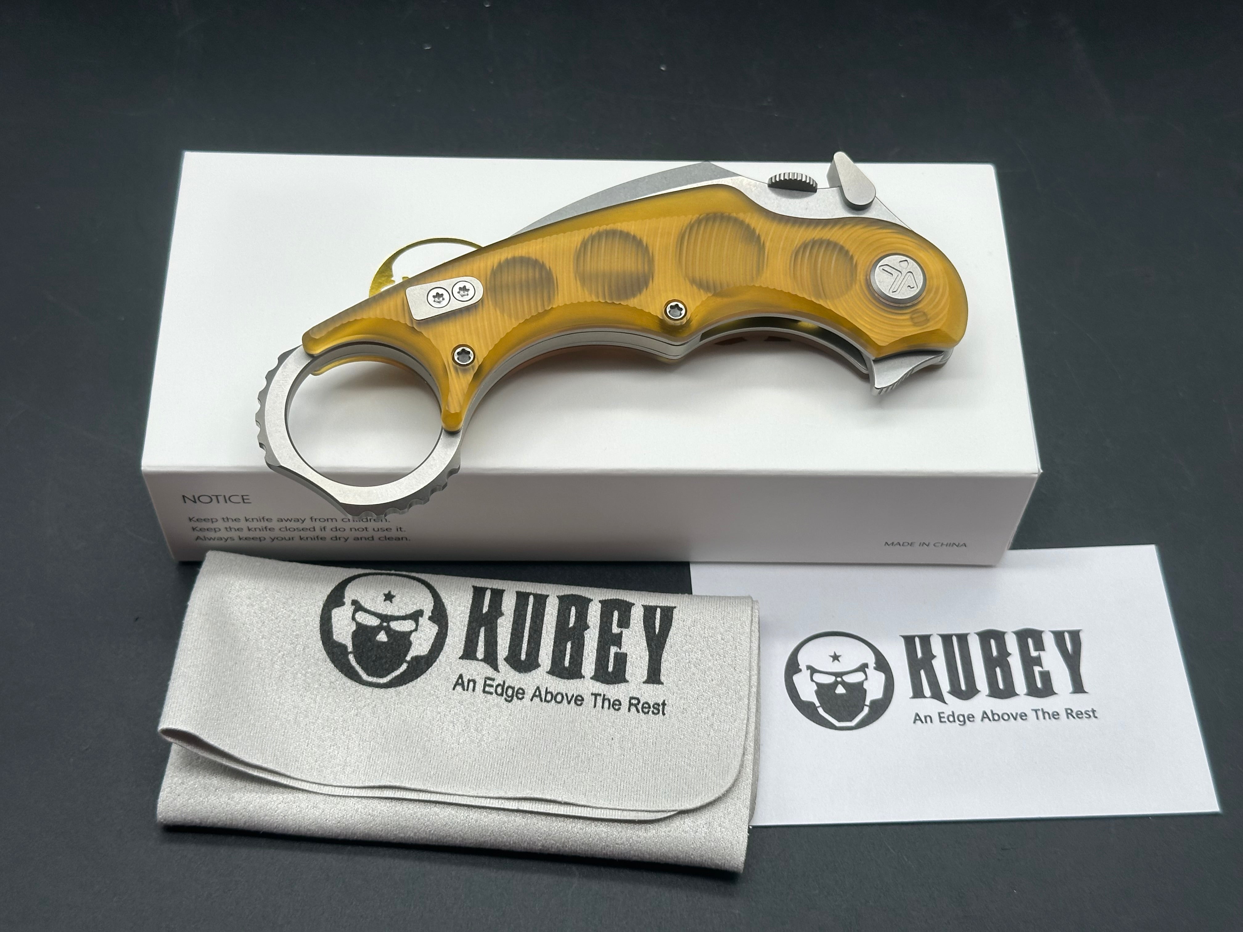 Kubey Rogue Pikal Karambit Folding Knife Ultem Handle 2.91" Stonewash 14C28N Blade