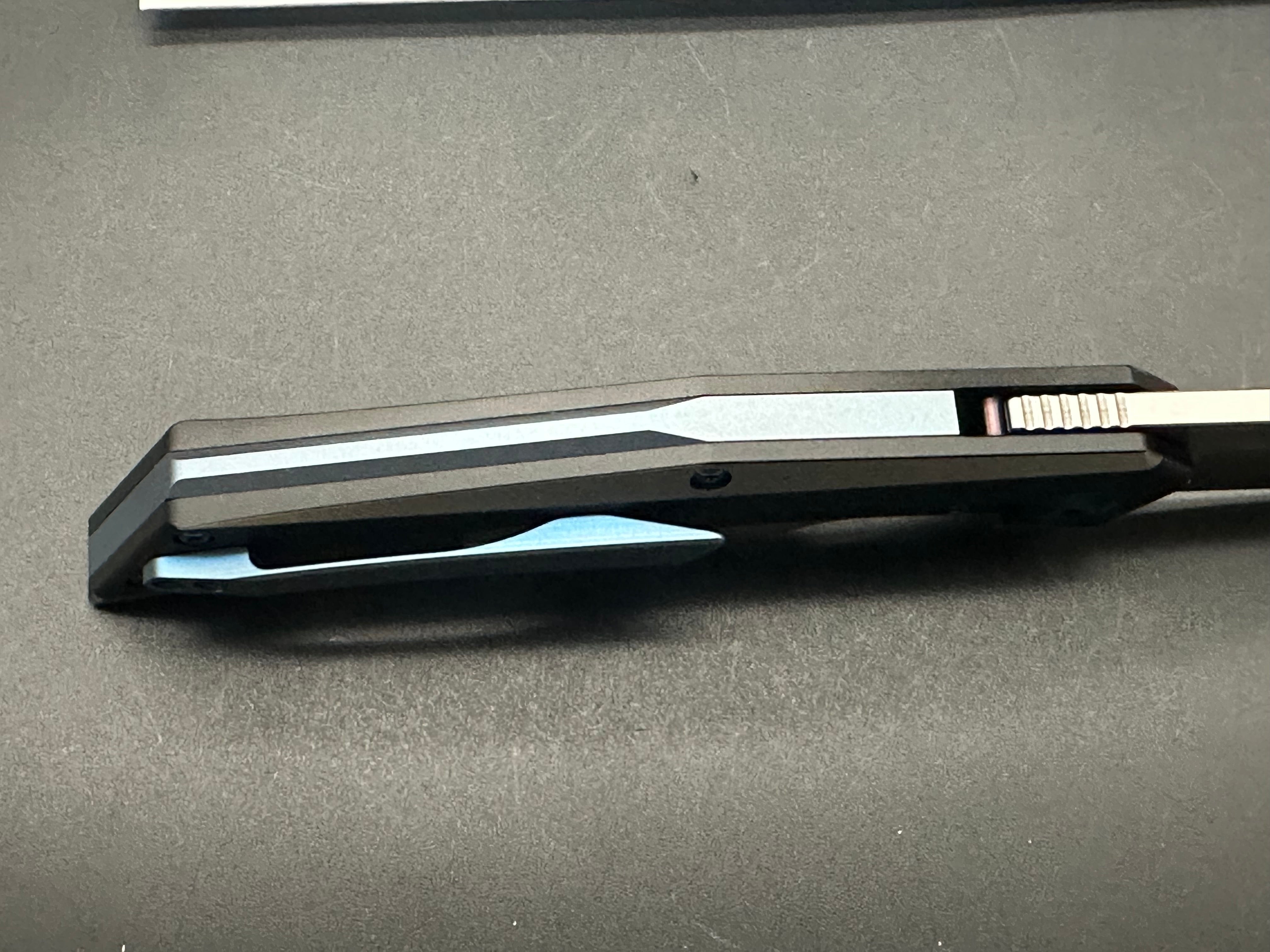 KANSEPT NASKA FOLDING KNIFE BLACK/GRAY TITANIUM HANDLE S35VN TANTO PLAIN EDGE STONEWASH FINISH K1035T1