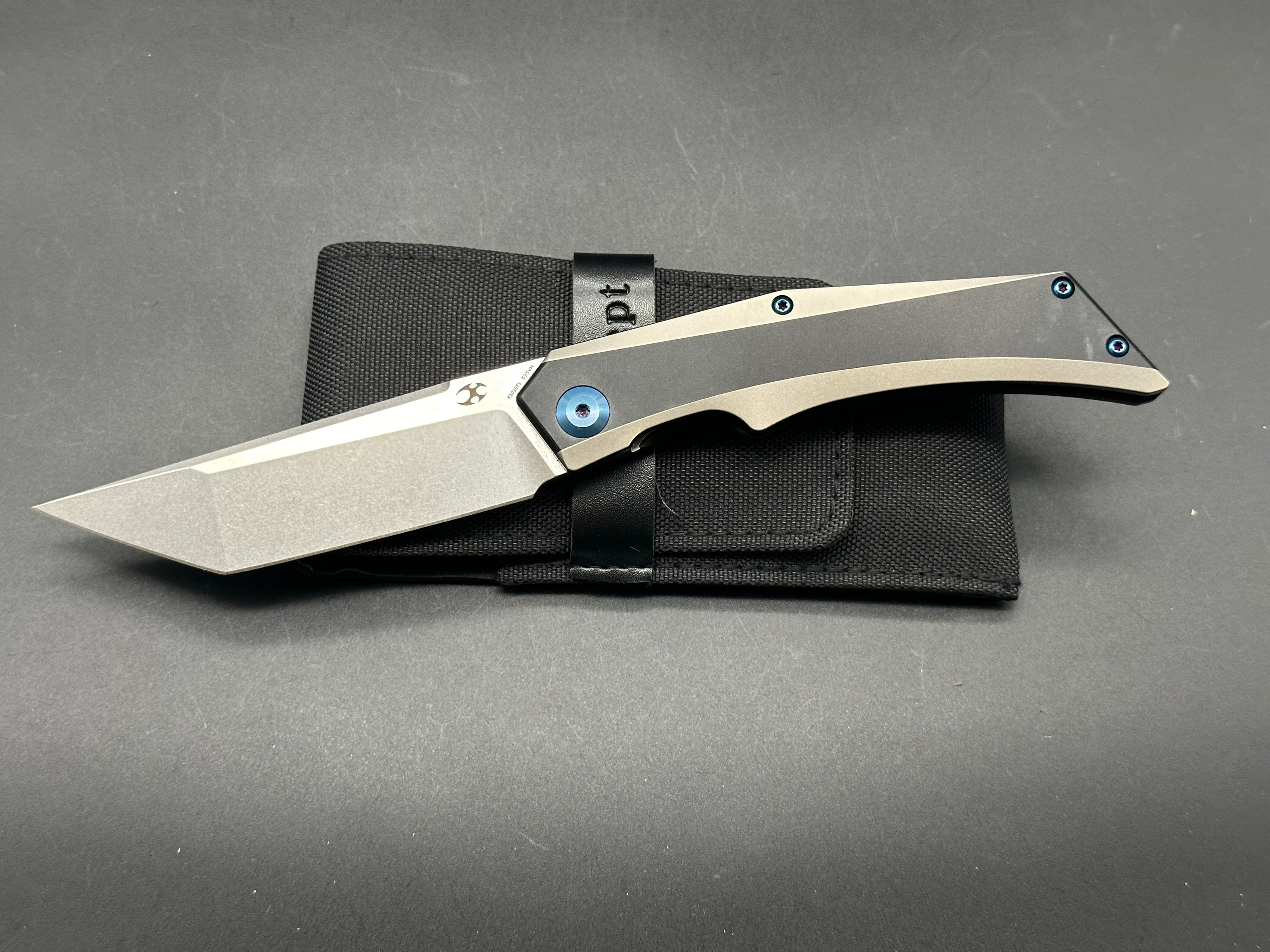KANSEPT NASKA FOLDING KNIFE BLACK/GRAY TITANIUM HANDLE S35VN TANTO PLAIN EDGE STONEWASH FINISH K1035T1
