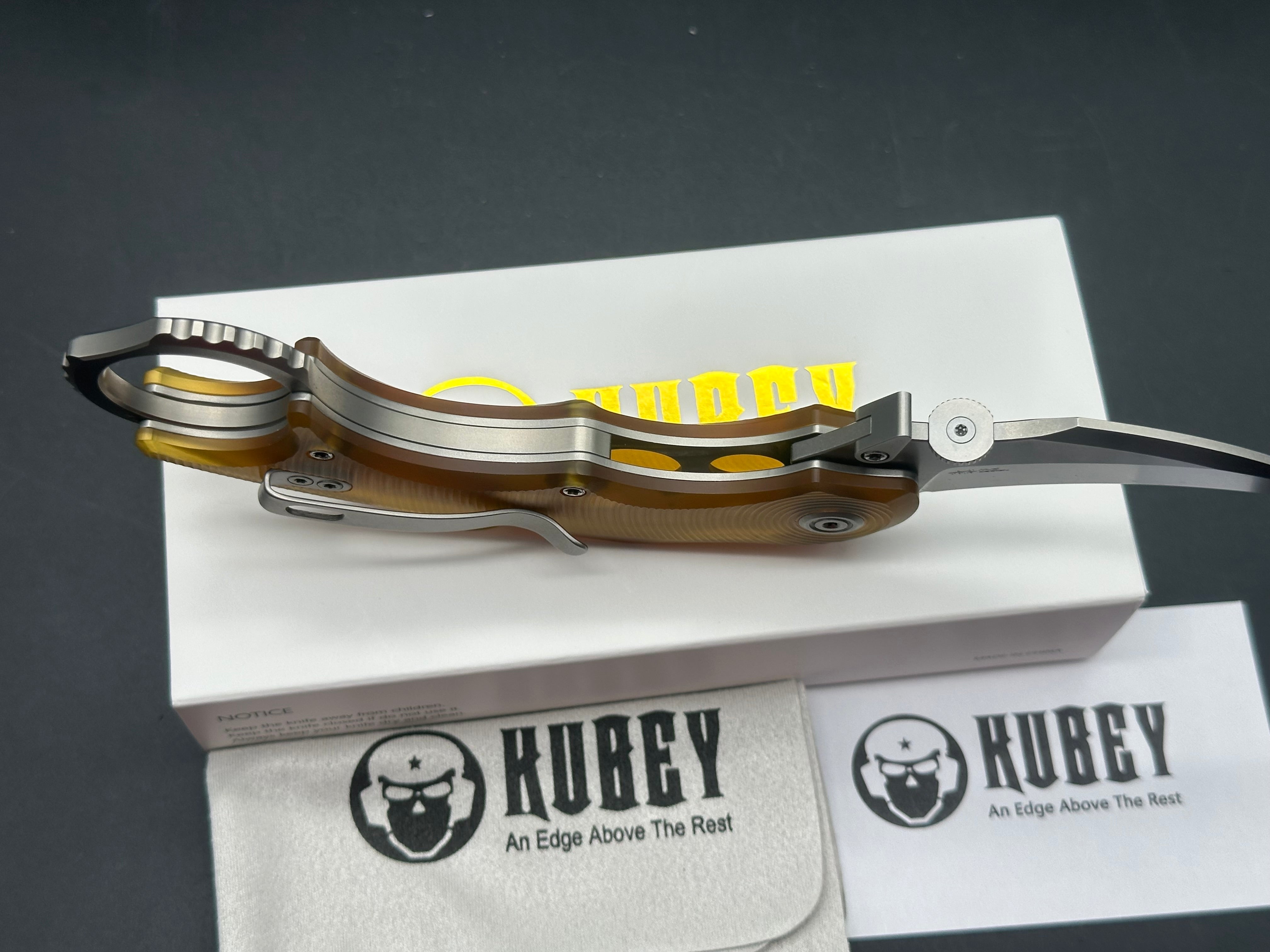 Kubey Rogue Pikal Karambit Folding Knife Ultem Handle 2.91" Stonewash 14C28N Blade