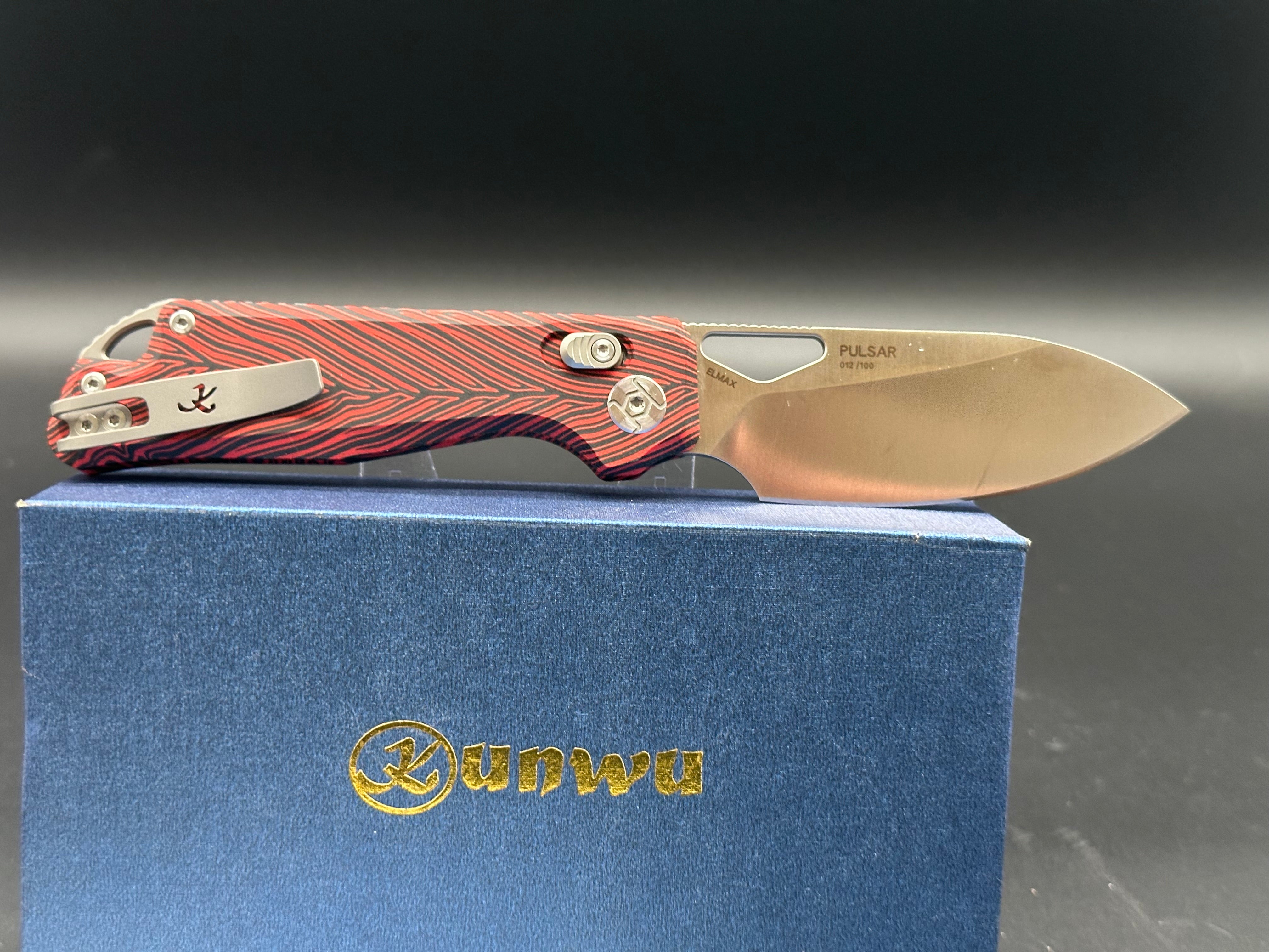 KUNWU KNIVES PULSAR POCKET KNIFE XT LOCK RED GMASCUS HANDLE ELMAX BLADE X705A-1