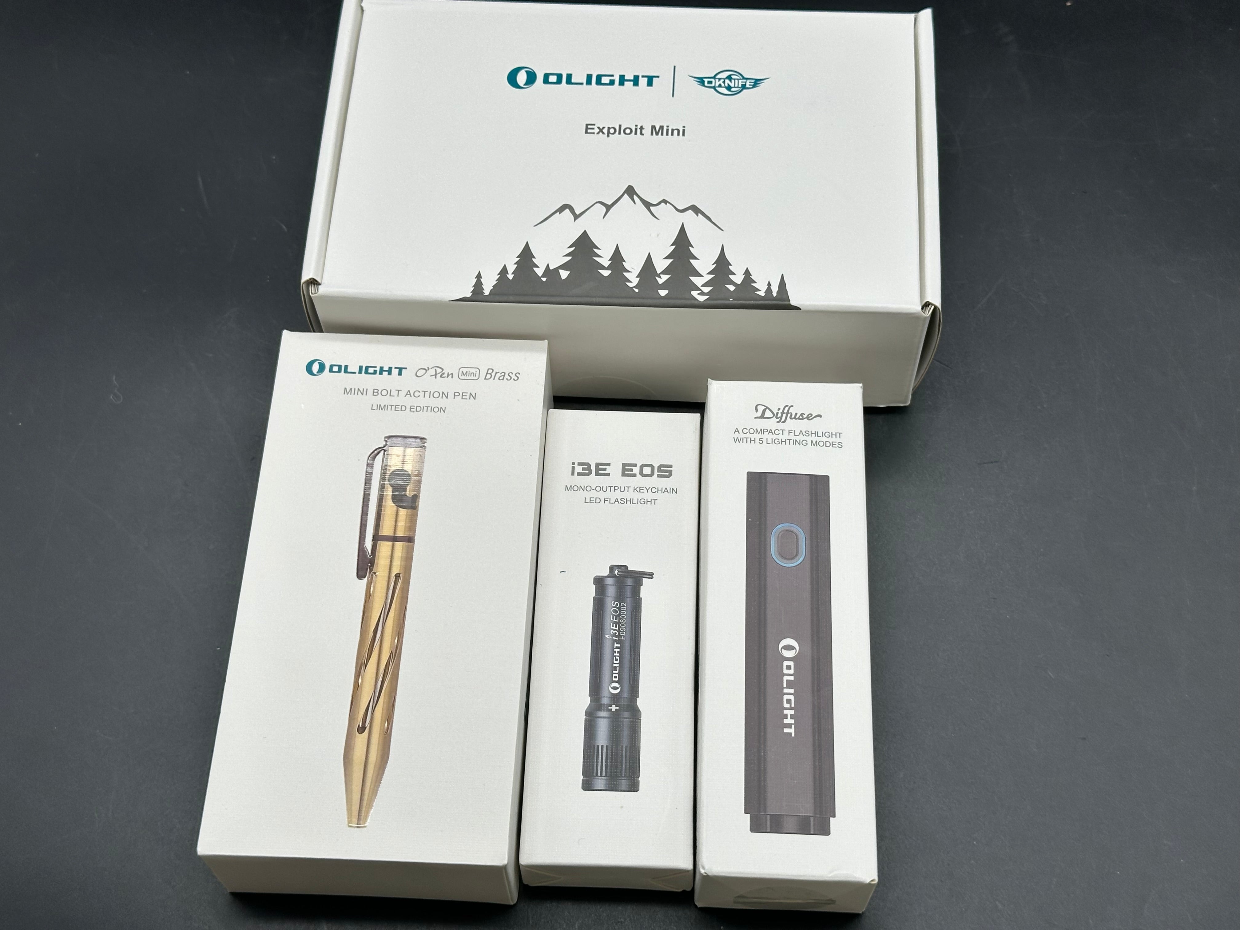 Olight bundle i3E, Diffuse,O’Pen mini Brass,Exploit Mini