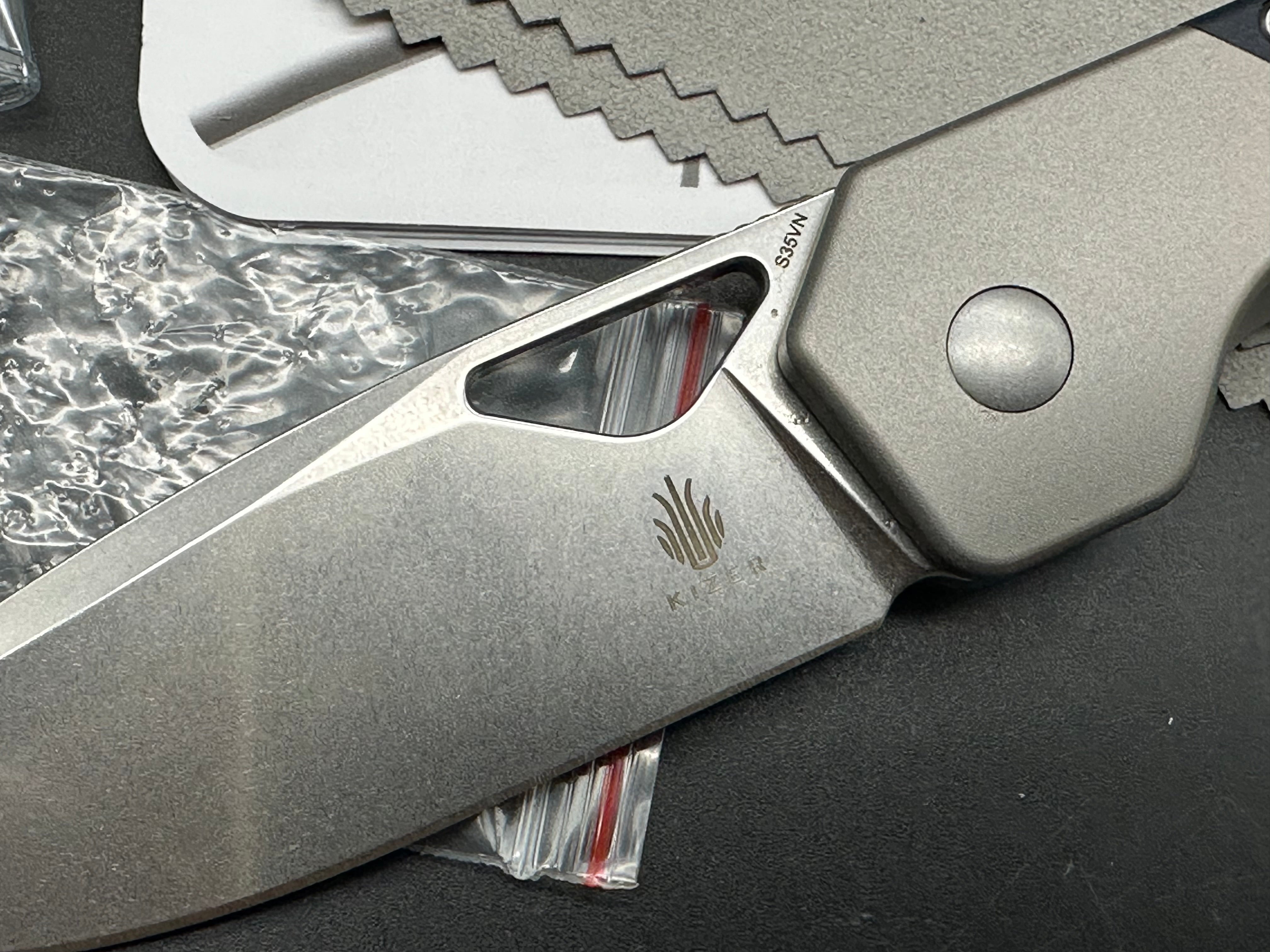 Kizer Militaw S35VN Blade with Titanium and Blue Richlite Handle