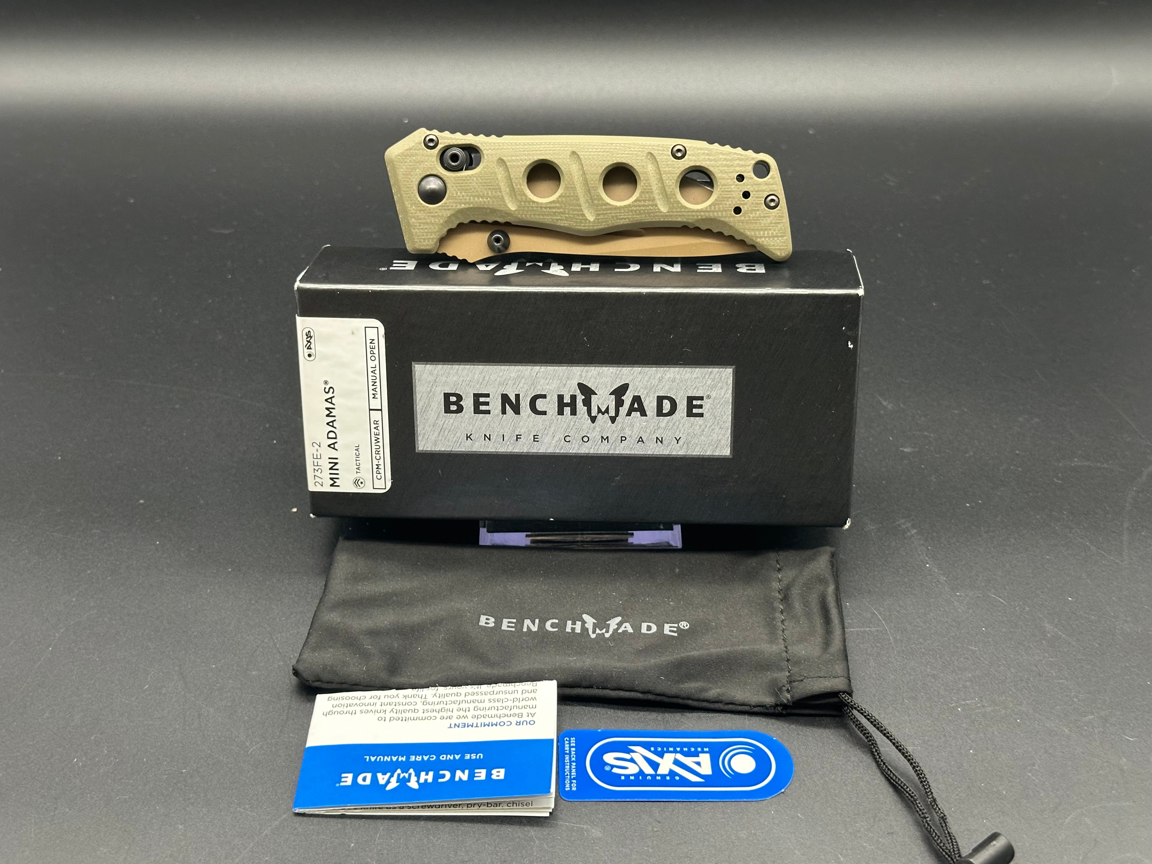 BENCHMADE 273 MINI ADAMAS FOLDING KNIFE OLIVE DRAB G-10 HANDLE CPM-CRUWEAR PLAIN EDGE BM273FE-2