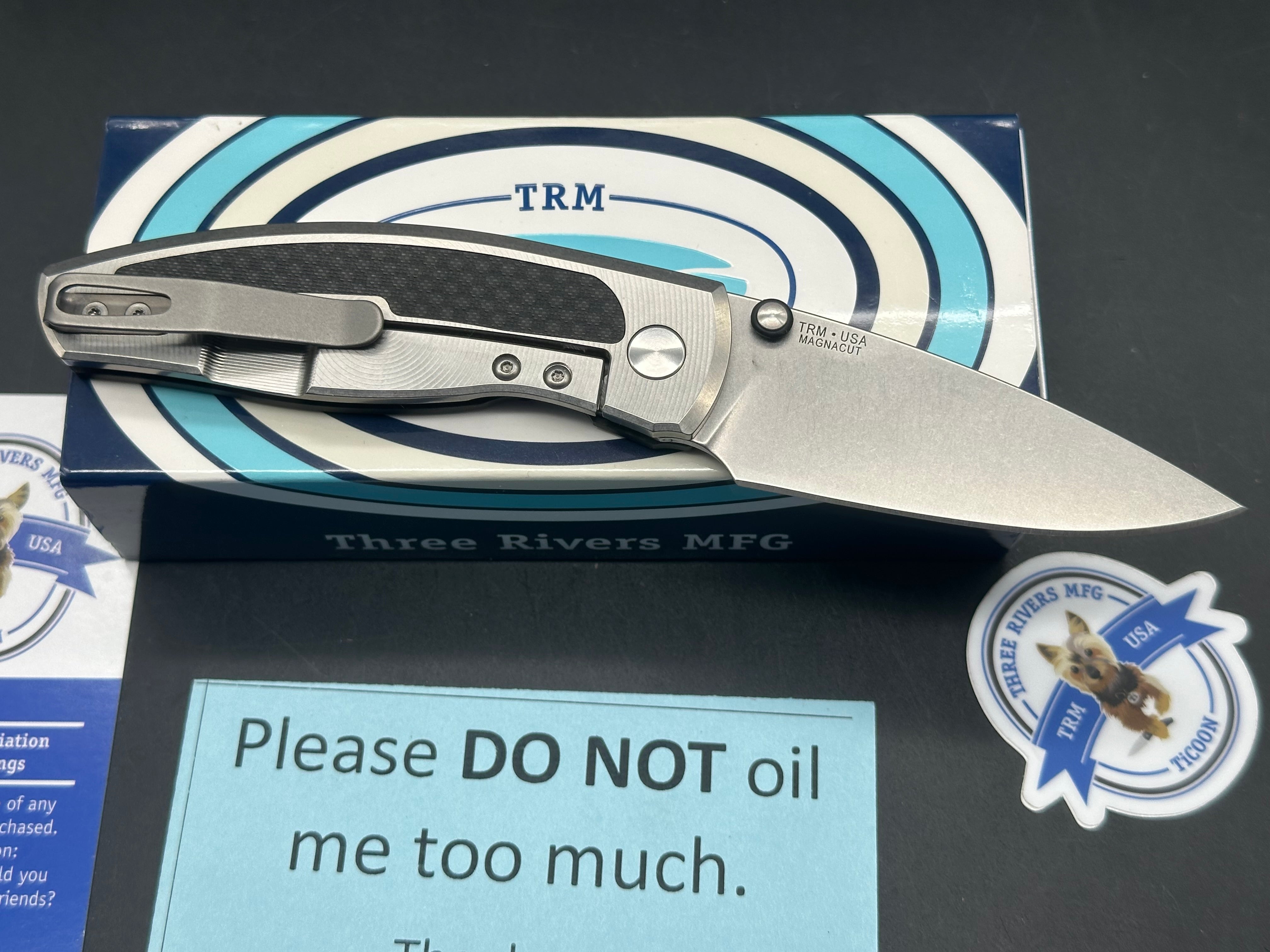 TRM Three Rivers Mfg. Neutron 2 Frame Lock 3" CPM MagnaCut Stonewash Blade with Titanium and Carbon Fiber Scales