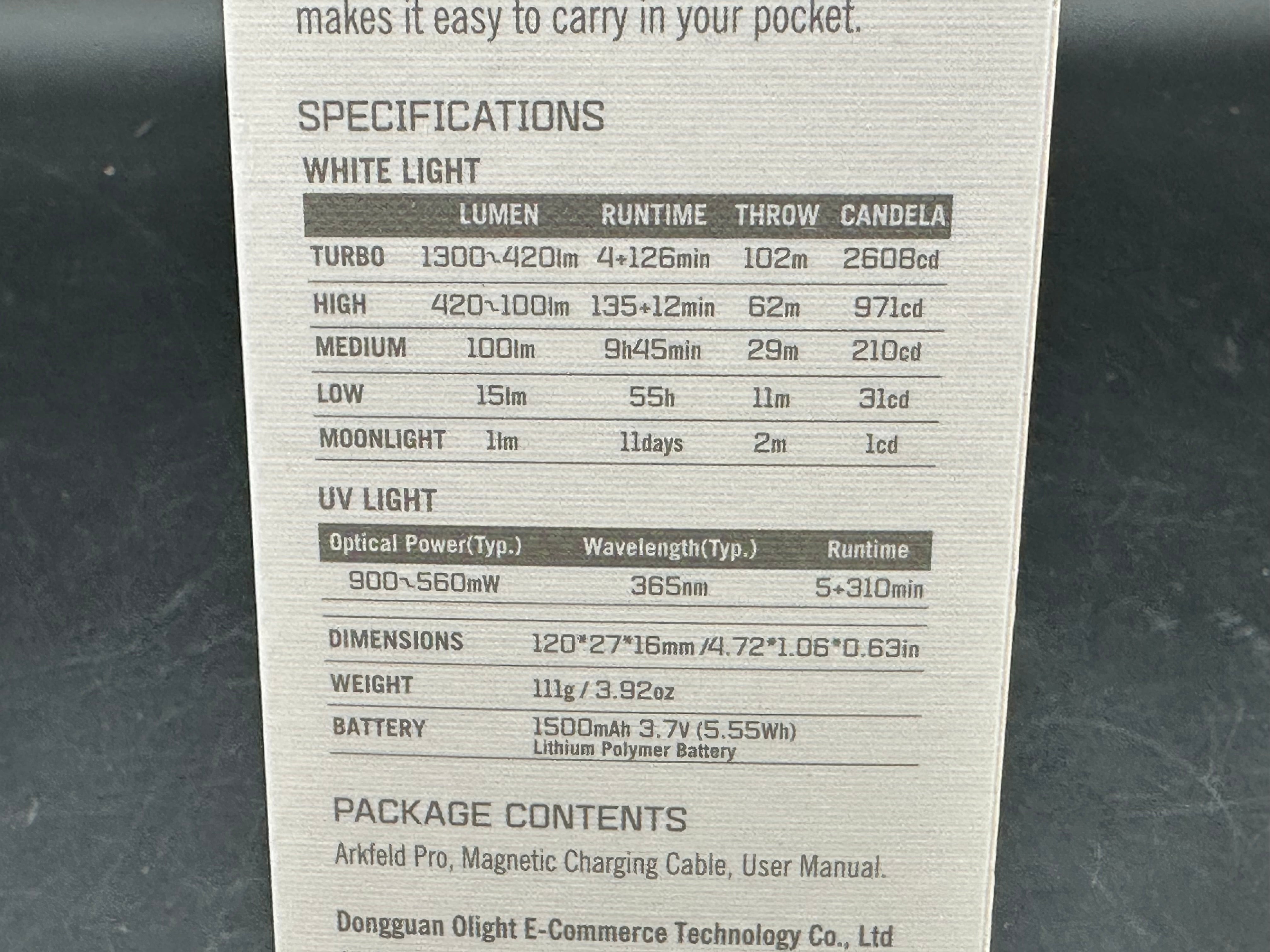 Olight Arkfeld Pro 3 light sources 1300 lumen