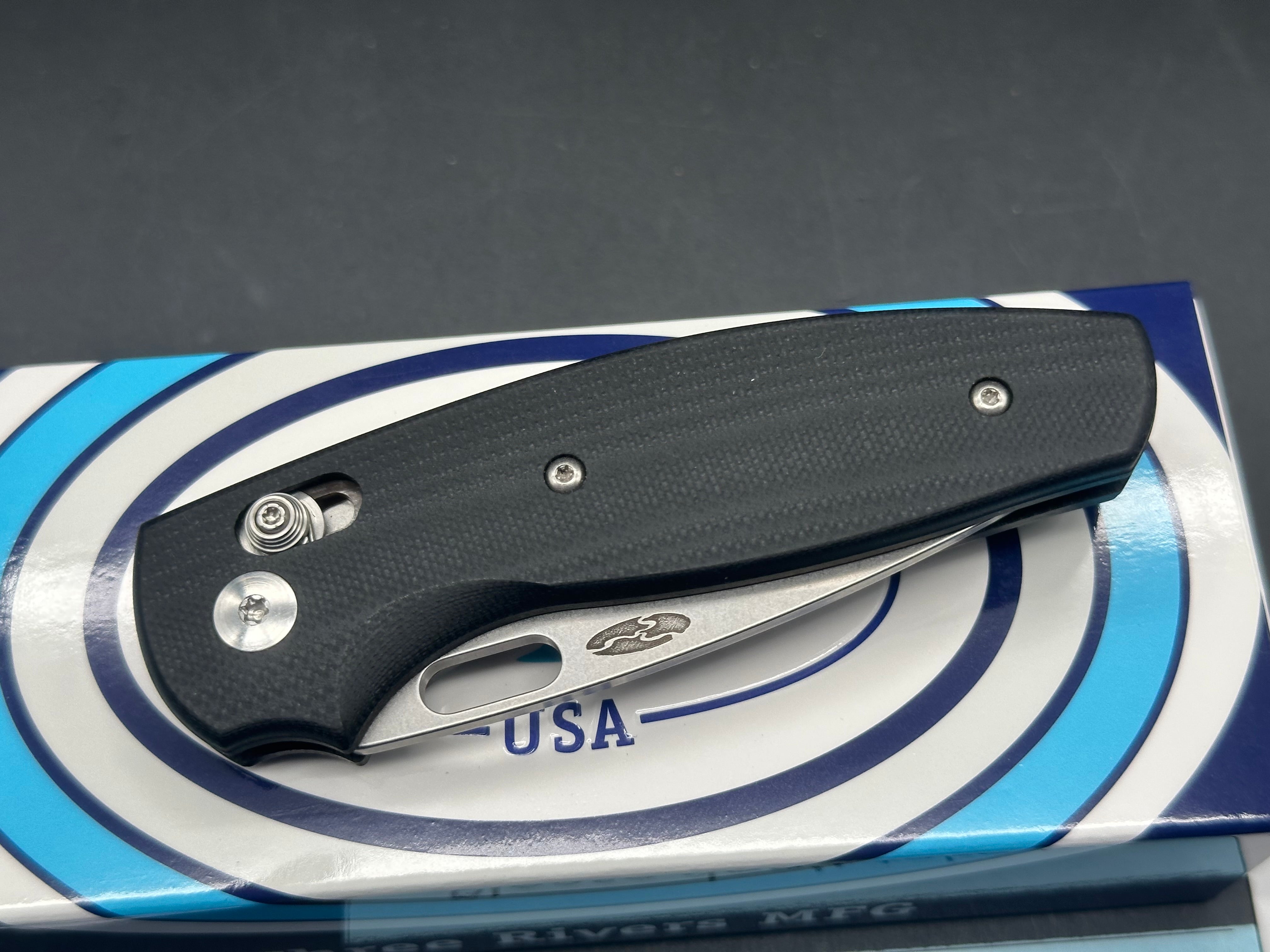 TRM - Three Rivers Mfg. Bulldog 2.95" CPM 20CV Stonewash Blade with Contoured Jet Black G10 Scales with Skiff Bearings installed