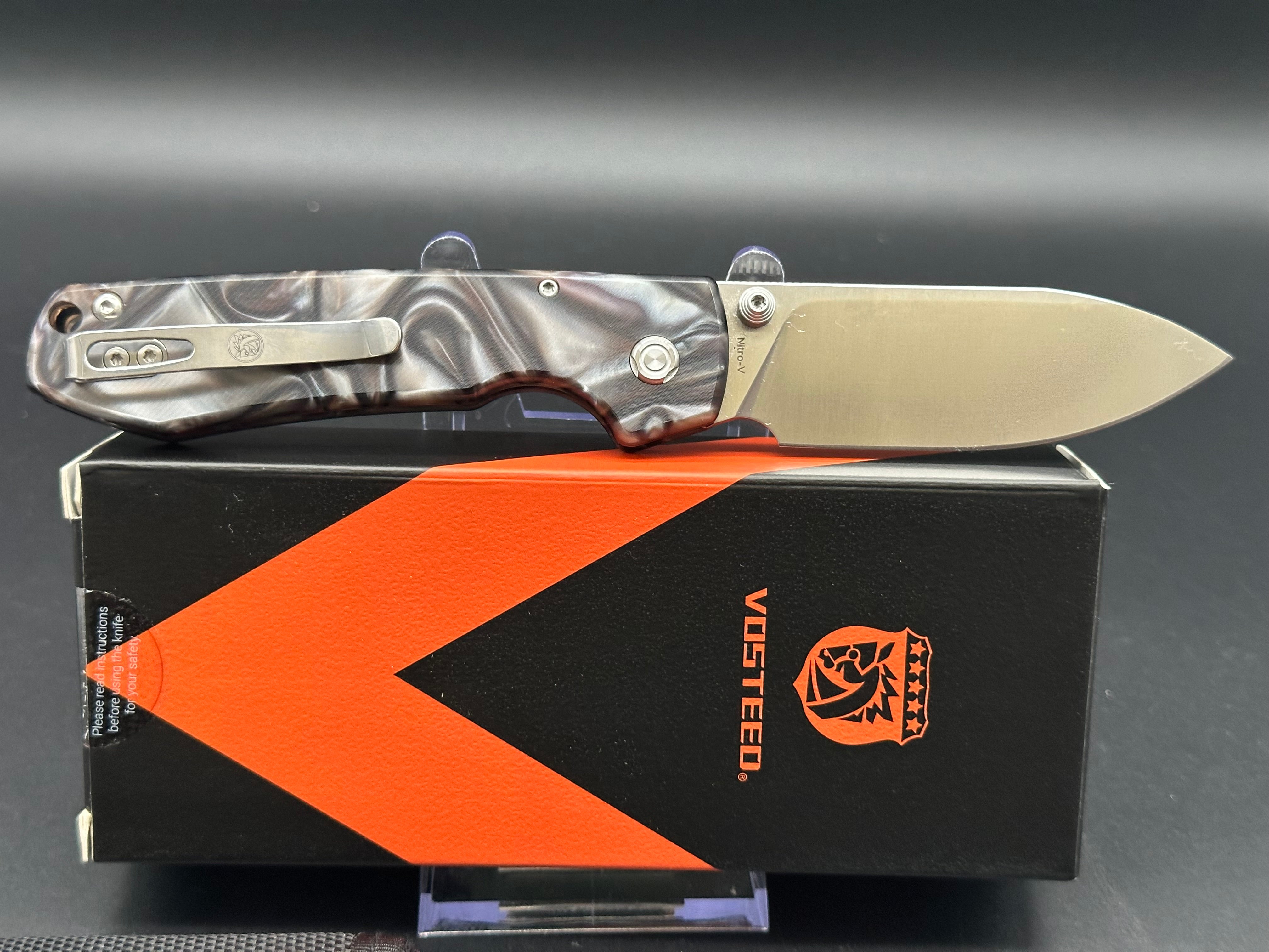 Vosteed Raccoon Folding Knife 3.25in Nitro-V Steel Raffir Noble Handles Cross-Bar Lock