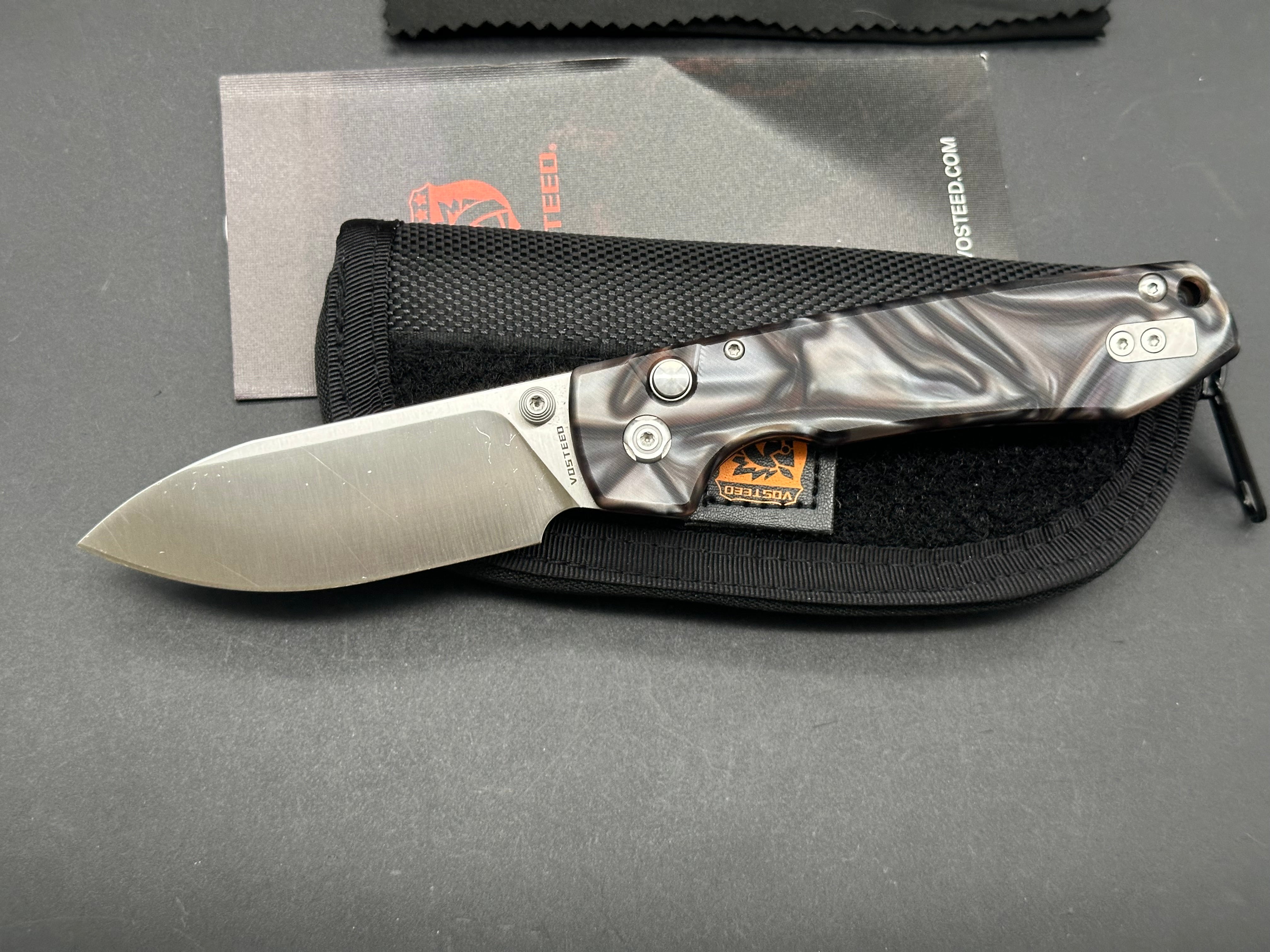 Vosteed Raccoon Folding Knife 3.25in Nitro-V Steel Raffir Noble Handles Cross-Bar Lock