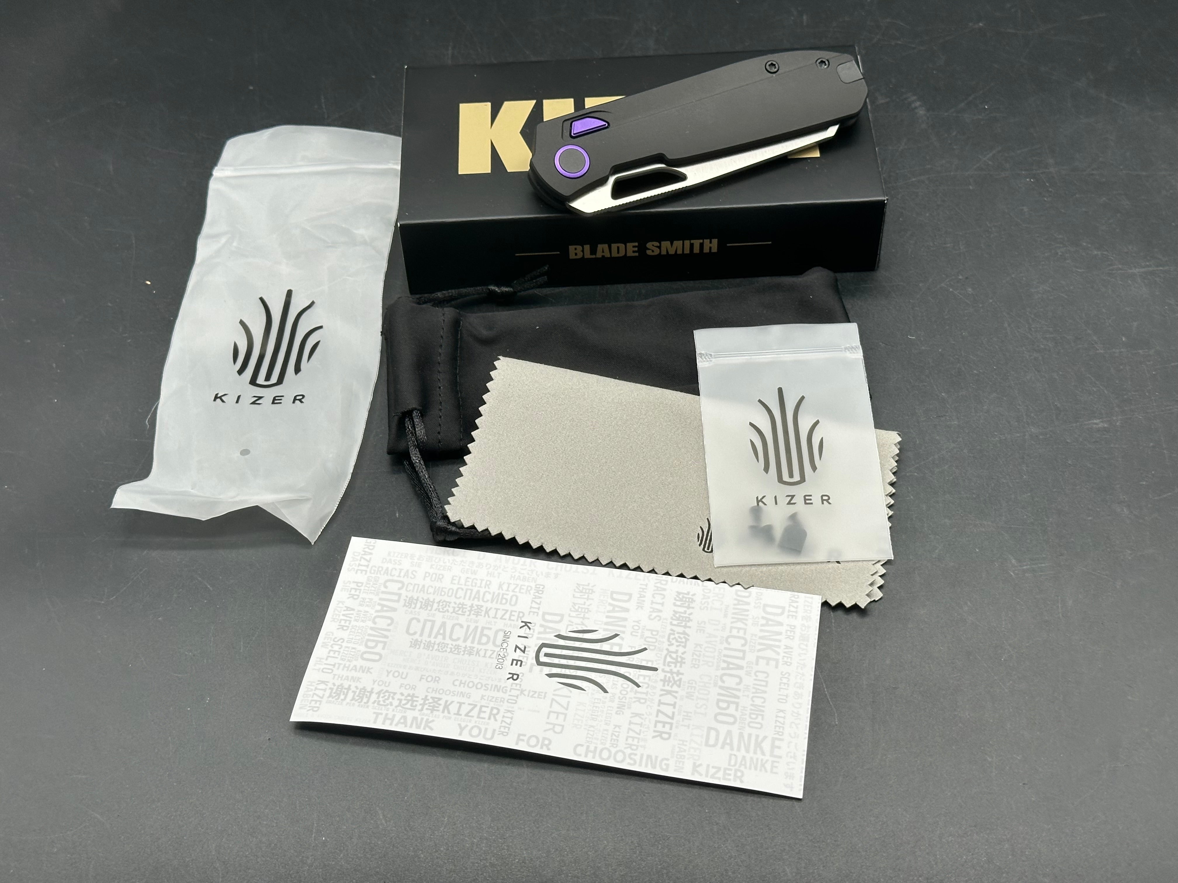 KIZER MASH BLACK ALUMINUM M390 MODIFIED SHEEPSFOOT