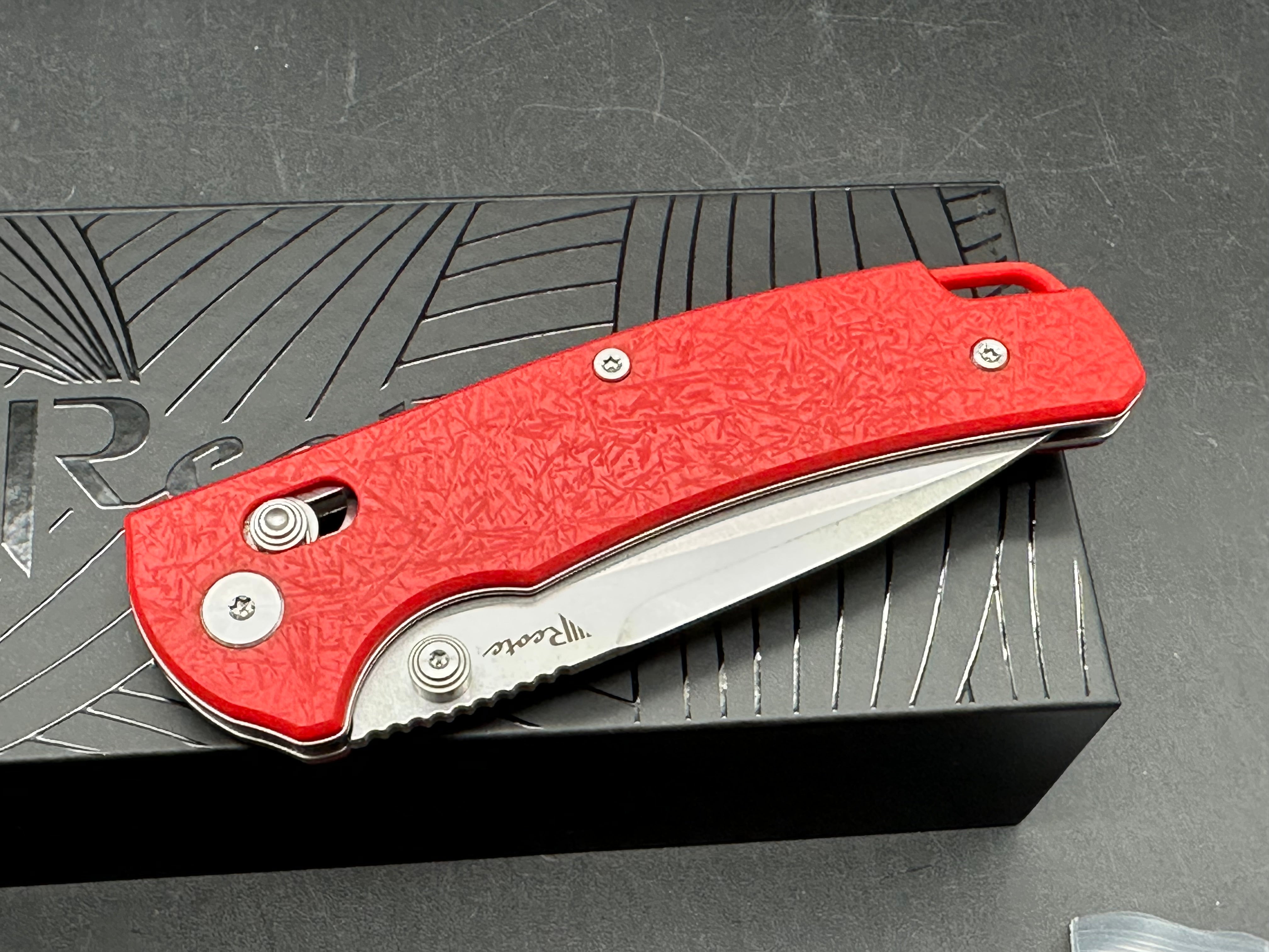 REATE HORIZON-X FOLDING KNIFE RED GLASS FATCARBON HANDLE NITRO-X7 DROP POINT