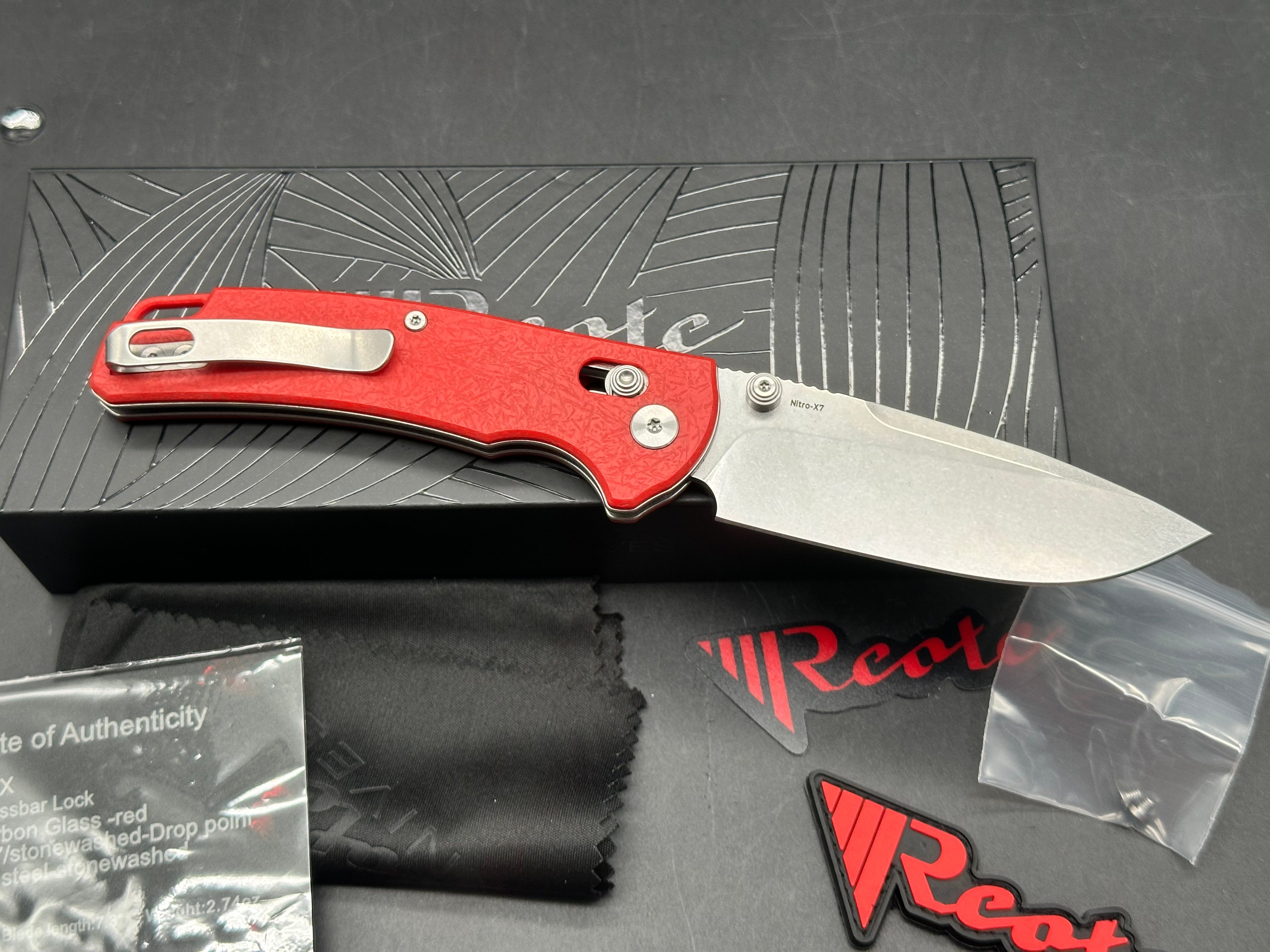 REATE HORIZON-X FOLDING KNIFE RED GLASS FATCARBON HANDLE NITRO-X7 DROP POINT