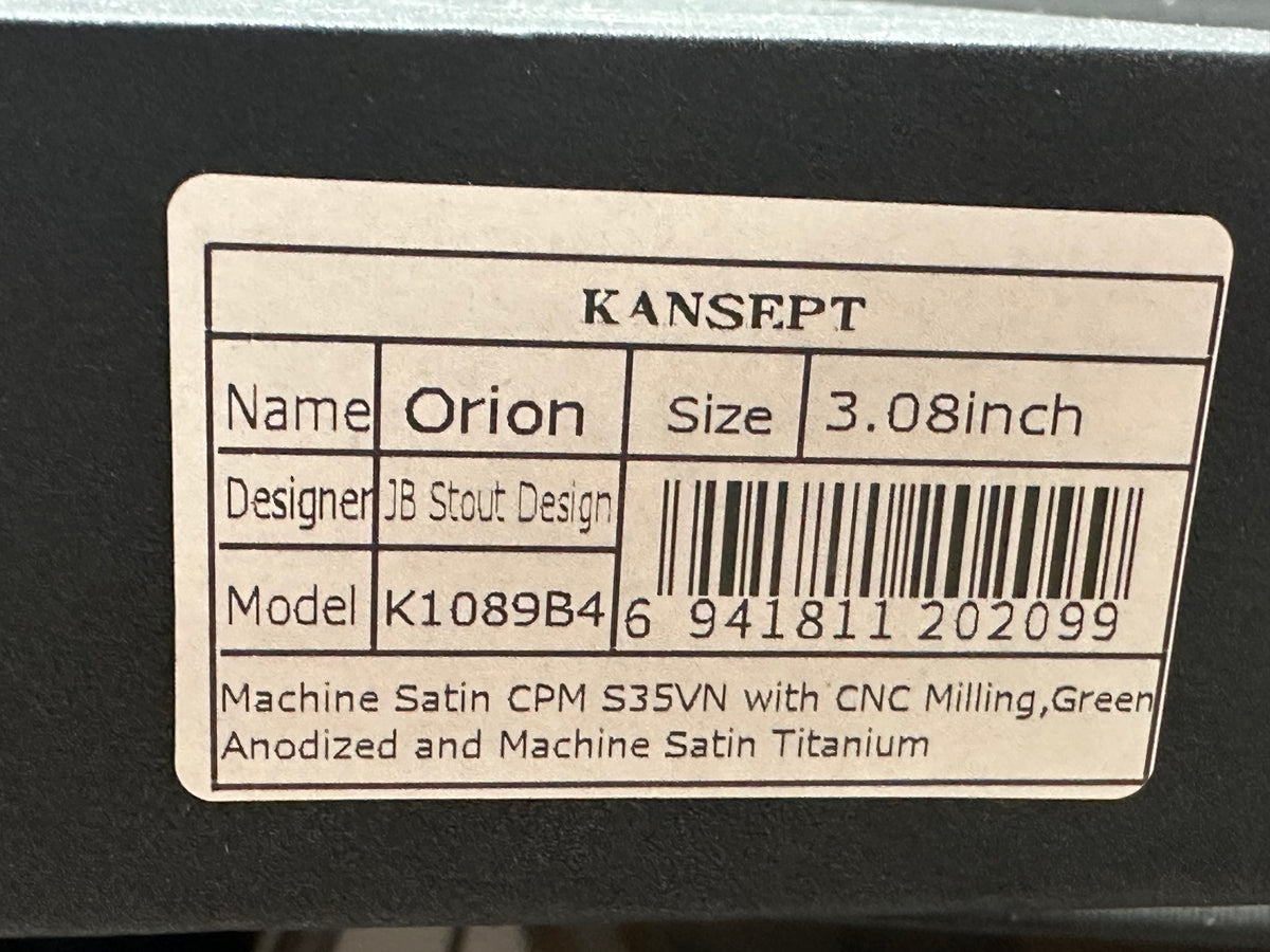 KANSEPT ORION GREEN/MACHINE SATIN TITANIUM HANDLE S35VN CLIP POINT